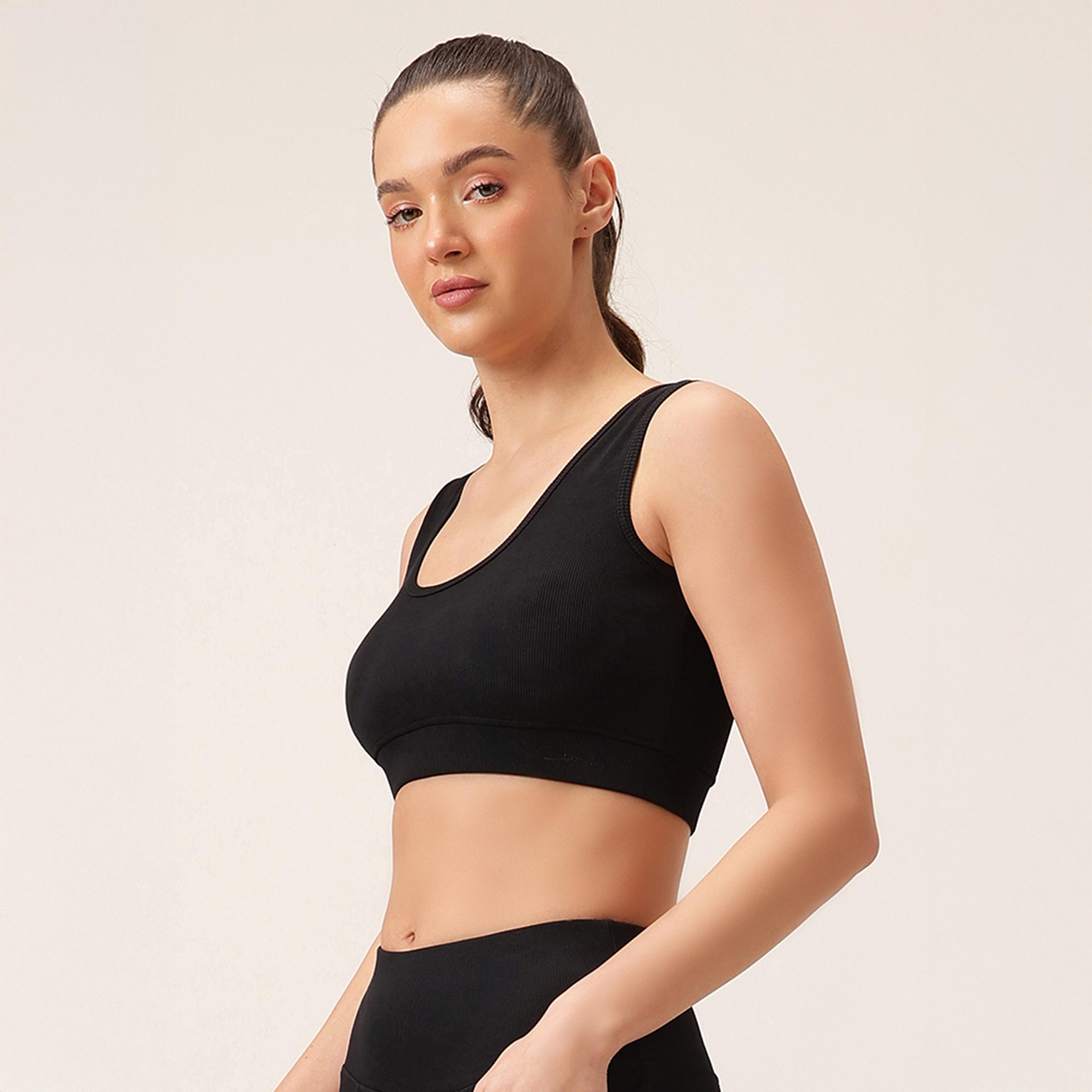 حمالة صدر رياضية مضلعة بضغط متوسط، بأكواب قابلة للإزالة - أسود من كلوفيا-women-clothing-lingerie-bras-image-2