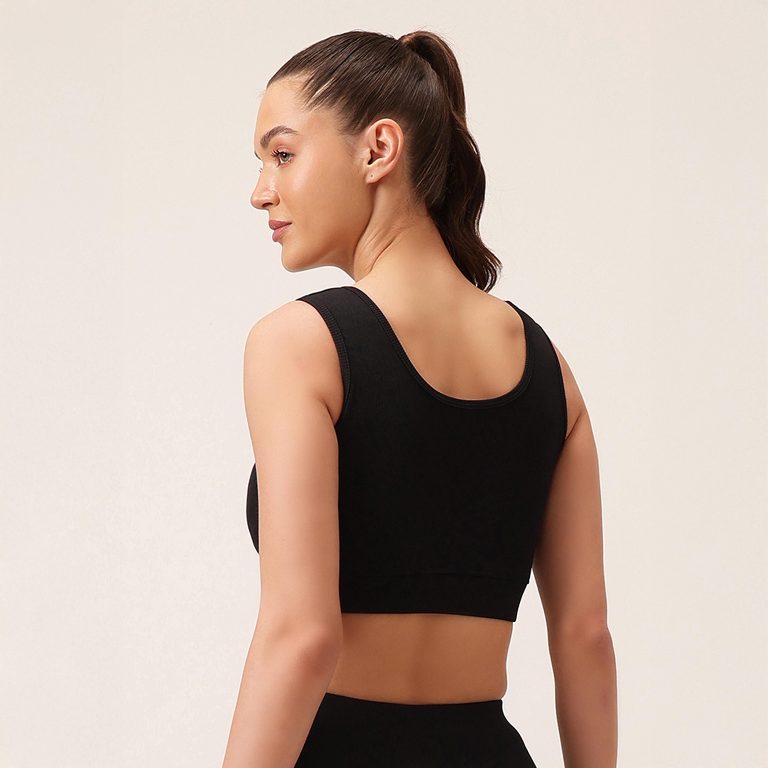 حمالة صدر رياضية مضلعة بضغط متوسط، بأكواب قابلة للإزالة - أسود من كلوفيا-women-clothing-lingerie-bras-image-4
