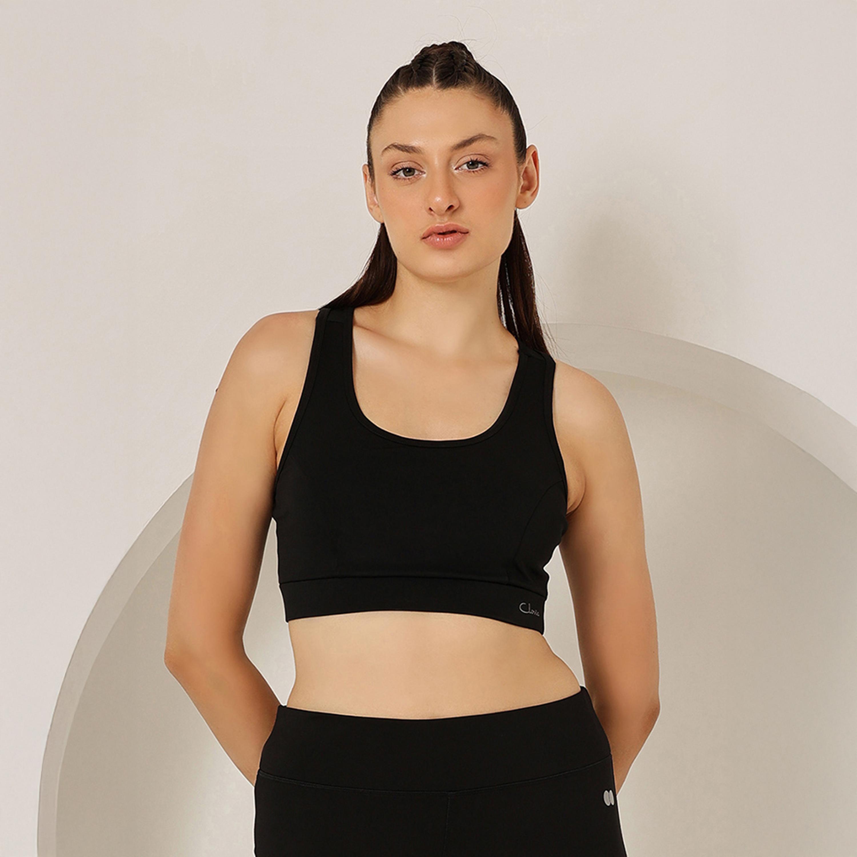Clovia Medium Impact Padded Racerback Women's Sports Bra in Black-women-clothing-lingerie-bras-image-1