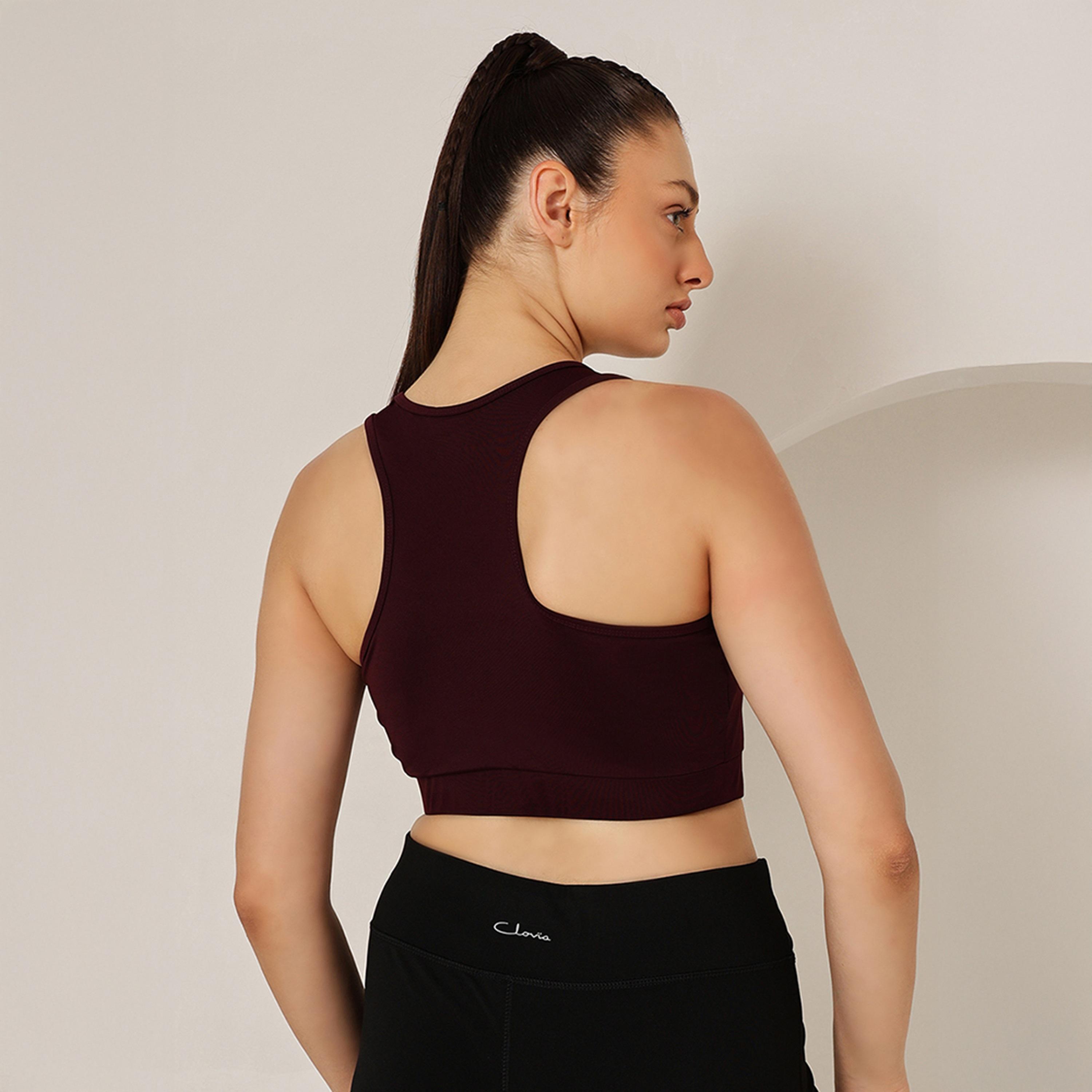 حمالة صدر رياضية مبطنة بضغط متوسط، ريسر باك - نبيذي من كلوفيا-women-clothing-lingerie-bras-image-5