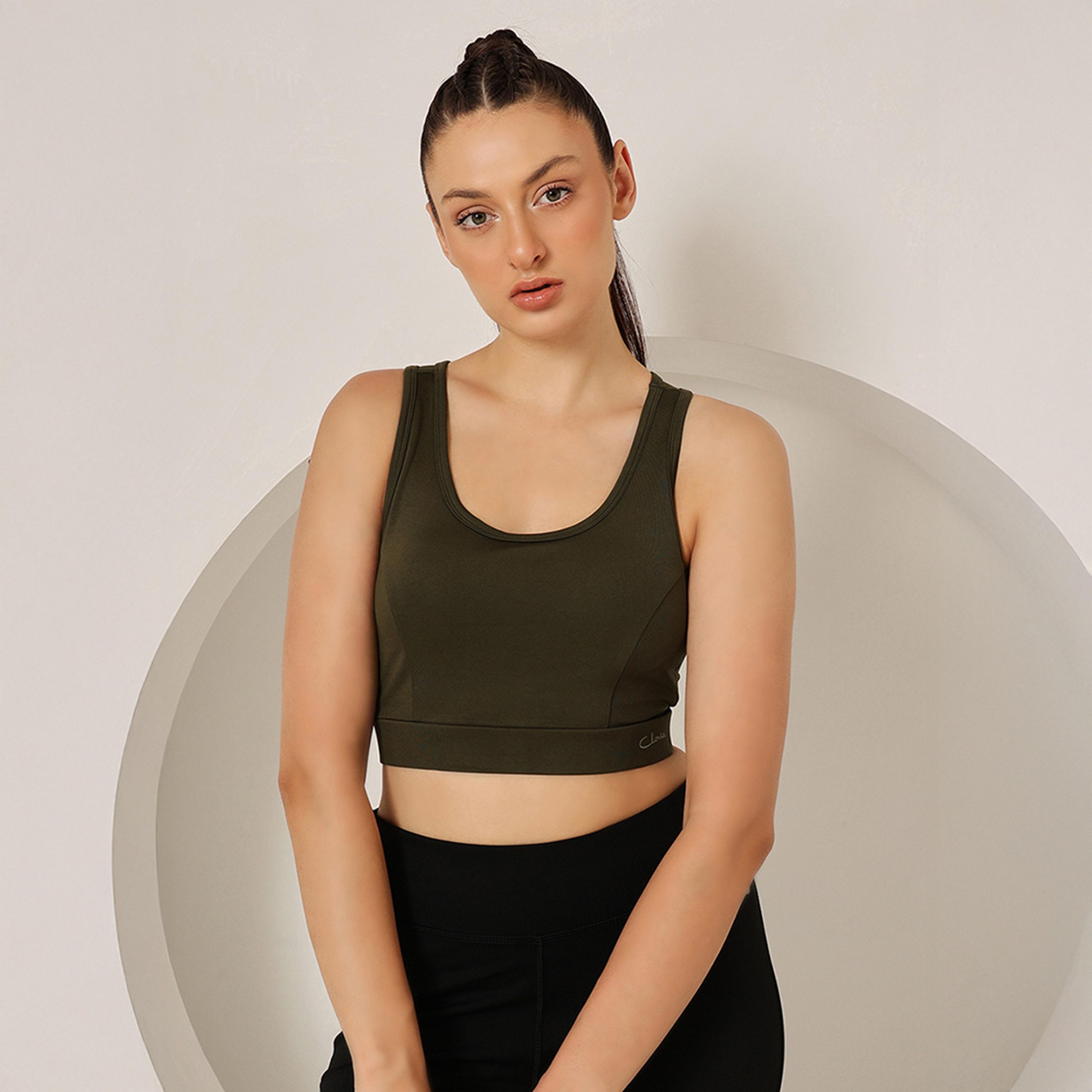 Clovia Medium Impact Padded Racerback Women's Sports Bra in Olive Green-women-clothing-lingerie-bras-image-1