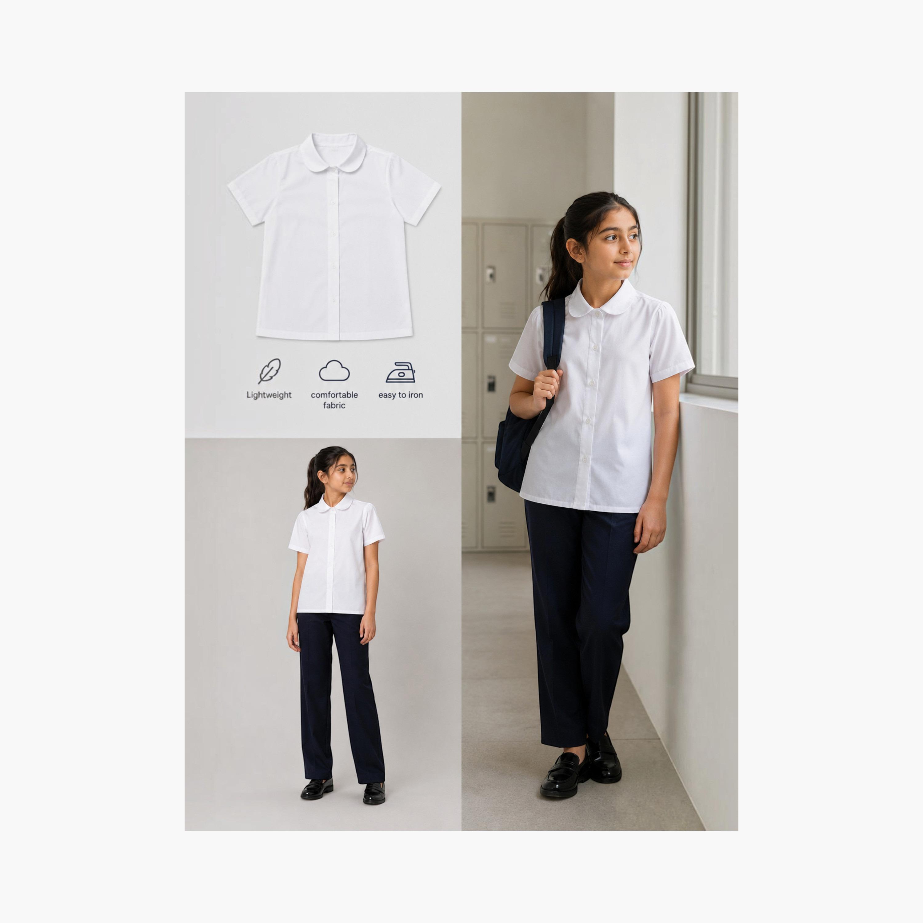 قميص سادة بأكمام قصيرة وياقة من فيكتور أند جين-girls-clothing-blousesandshirts-image-3