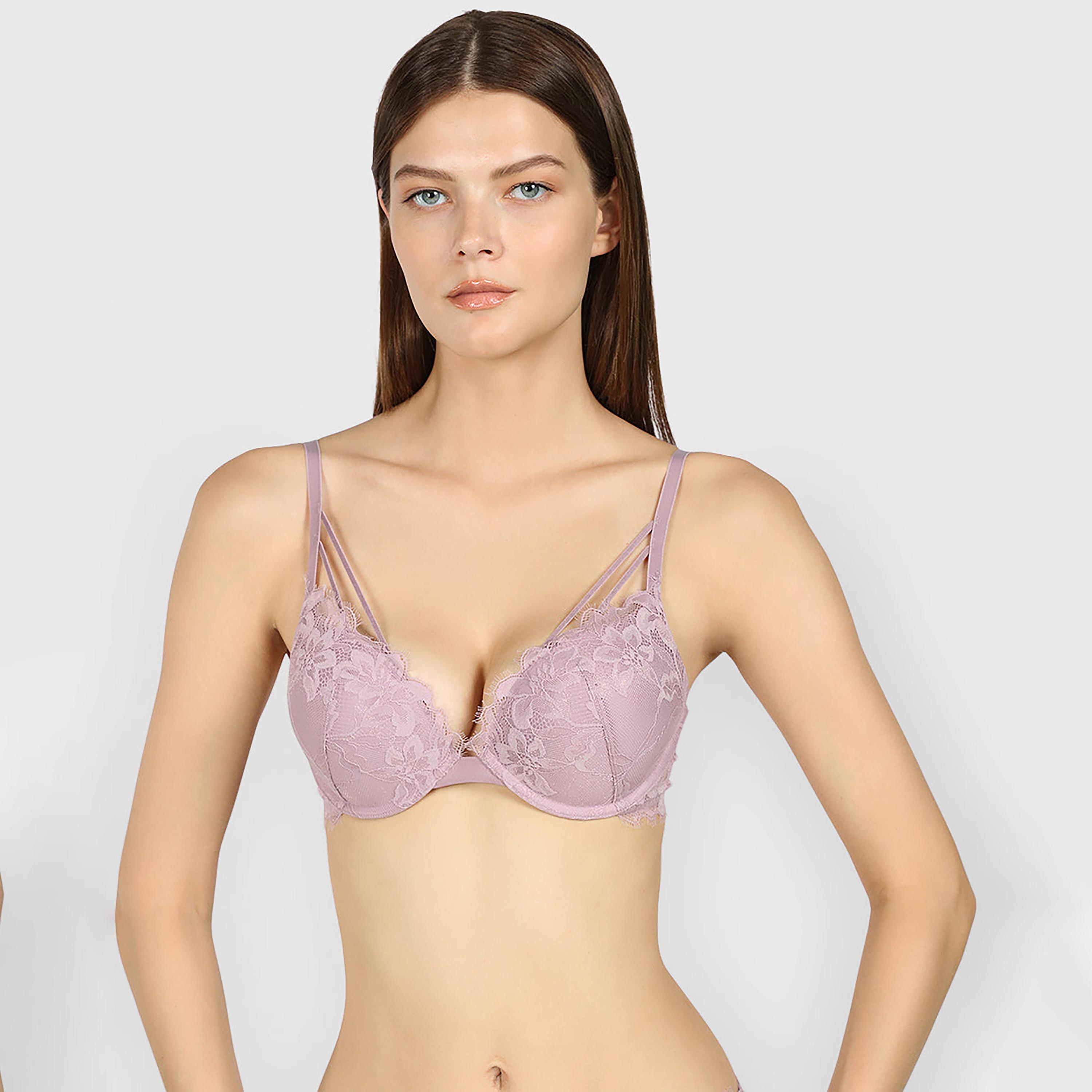 Isla & Evie Obvious Purple Lace Wired High Support Padded Women's Plunge Bra-women-clothing-lingerie-bras-image-1