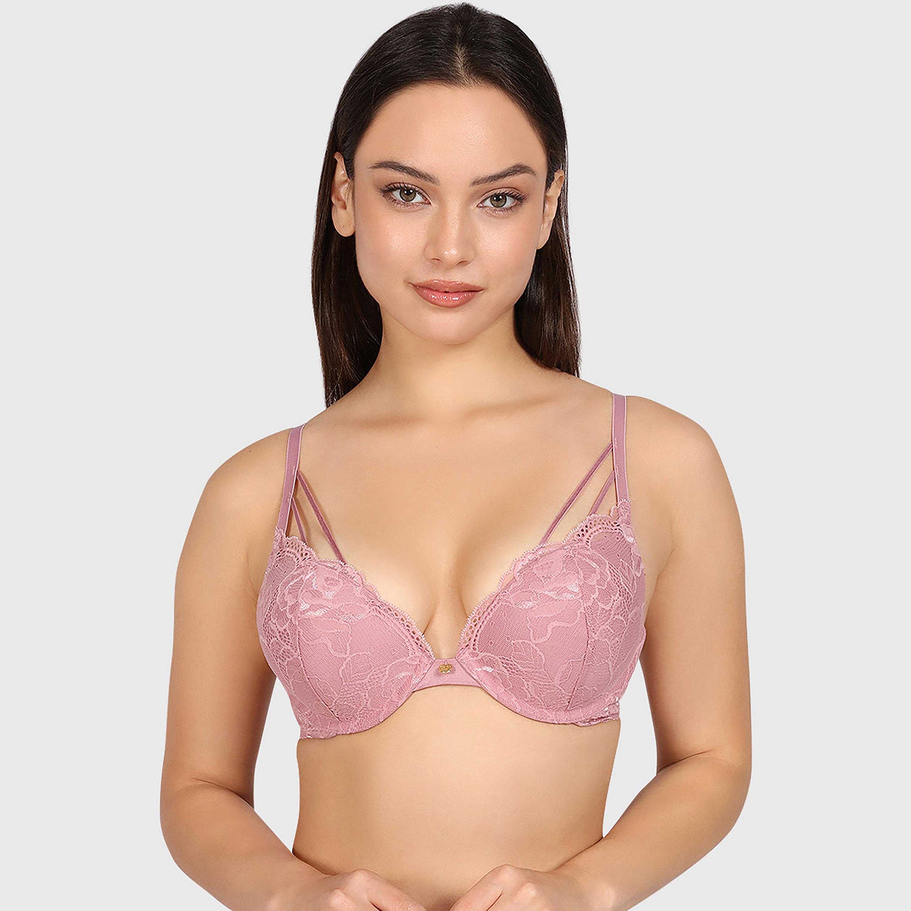 Isla & Evie Obvious Lace Wired Medium Support Padded Women's Double Push-Up Plunge Bra-women-clothing-lingerie-bras-image-1