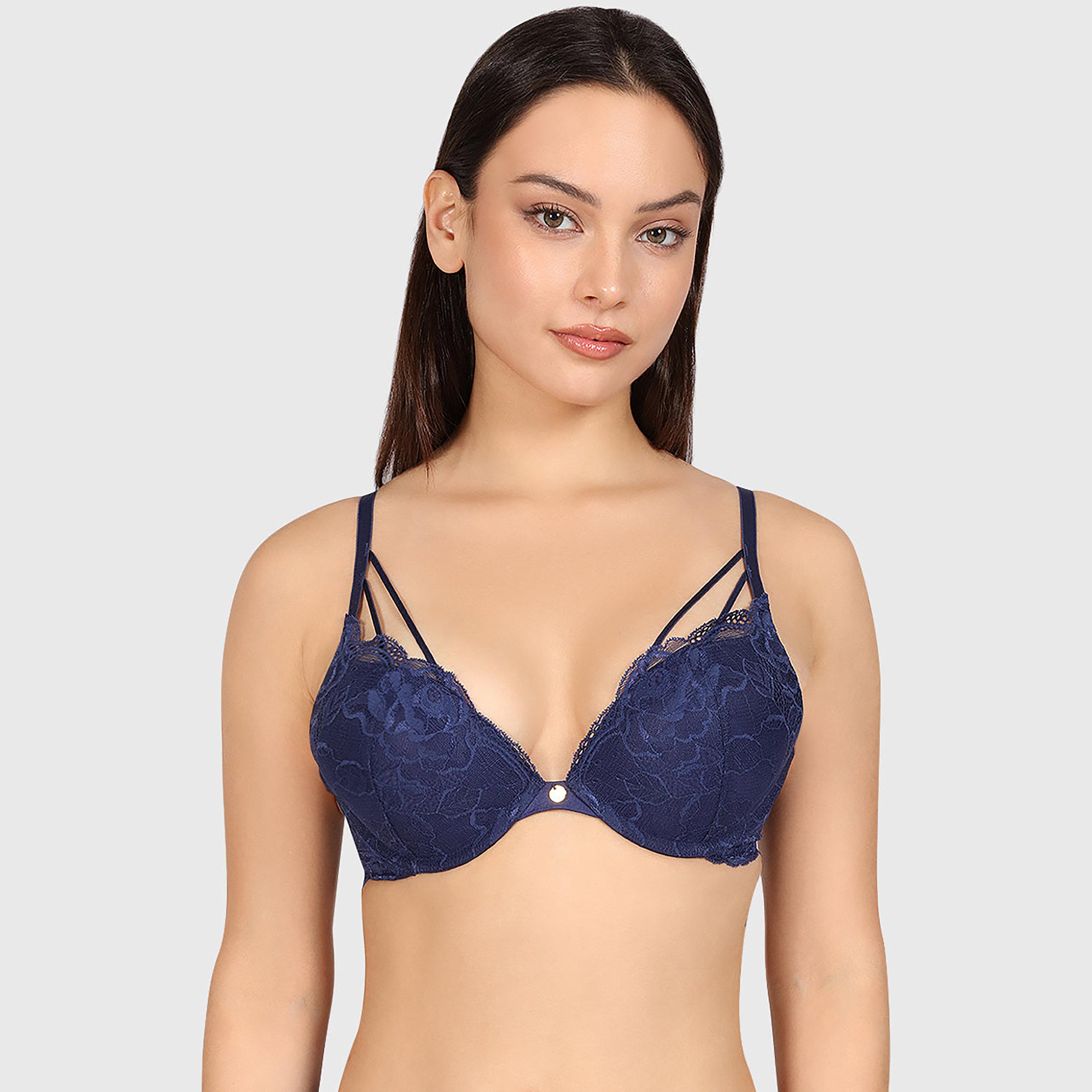 Isla & Evie Obvious Lace Wired Medium Support Padded Women's Double Push-Up Plunge Bra-women-clothing-lingerie-bras-image-1