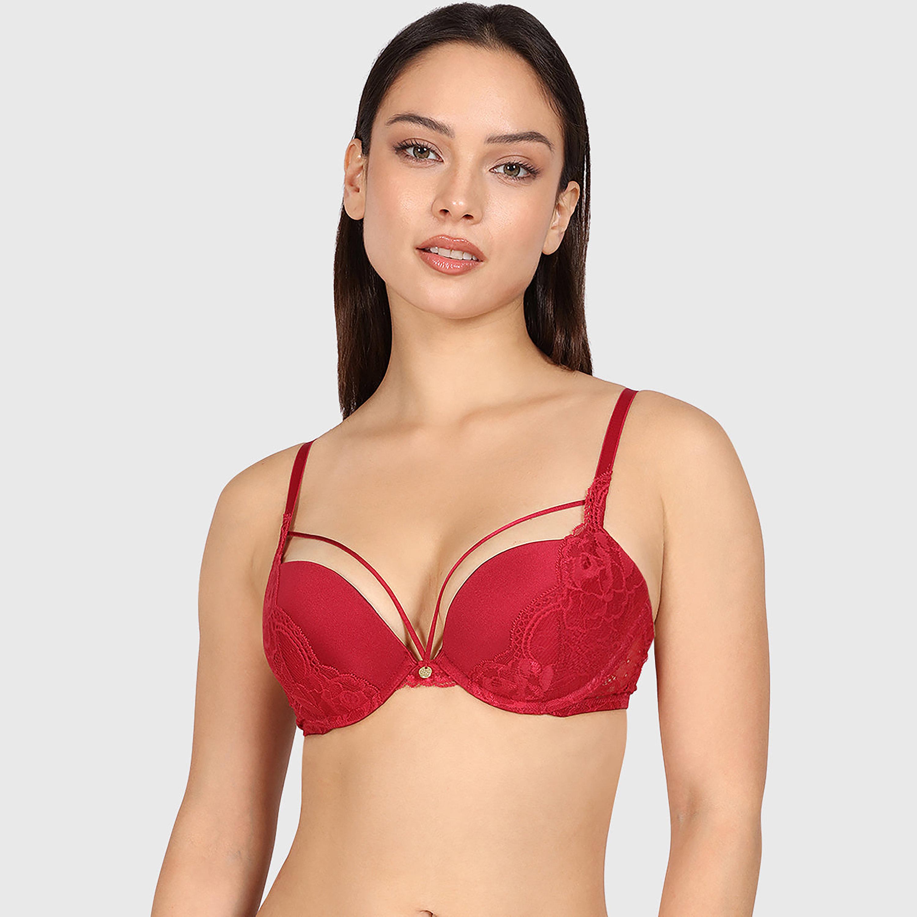 Isla & Evie Obvious Red Lace Wired Medium Support Gel Padding Women's Plunge Bra-women-clothing-lingerie-bras-image-1