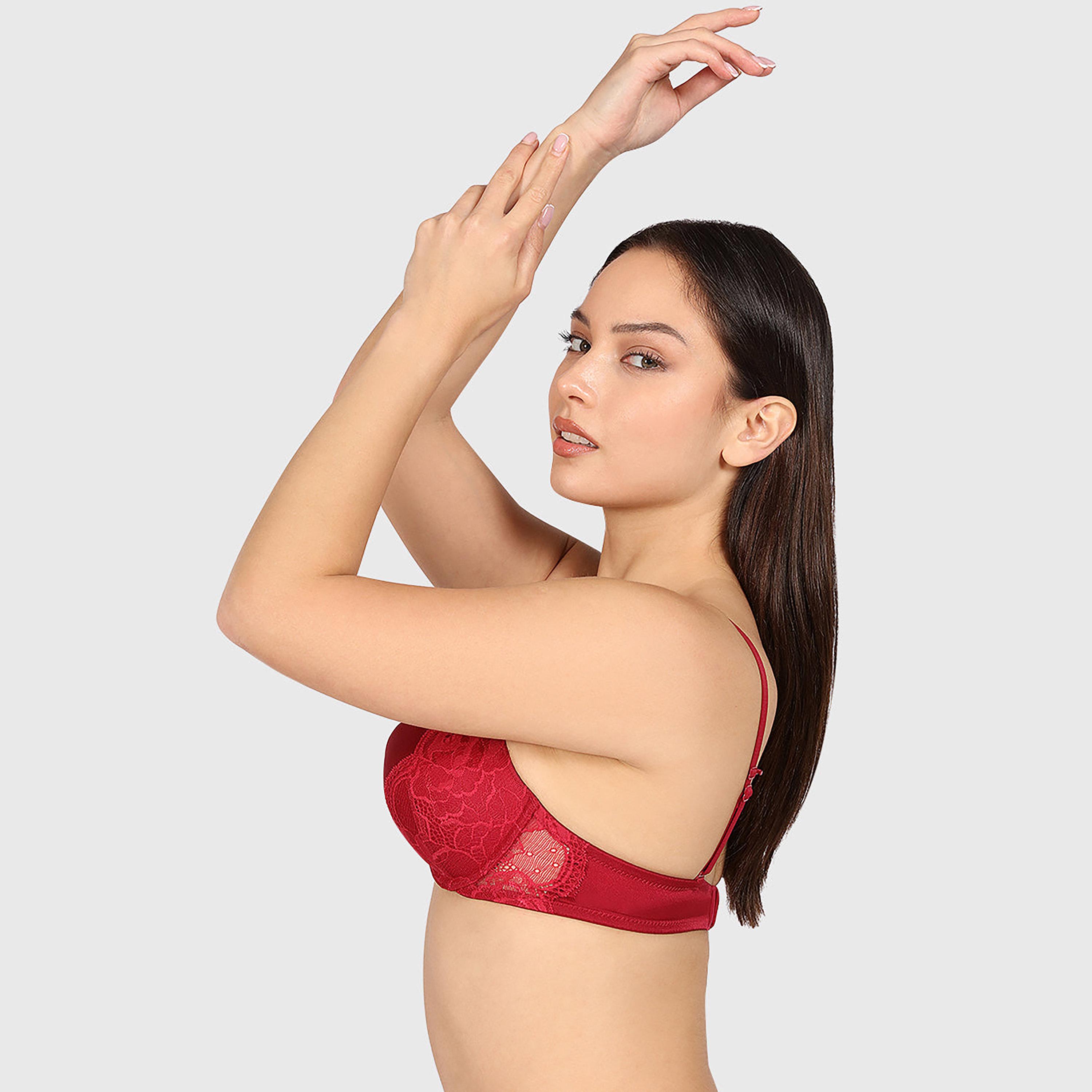 Isla & Evie Obvious Red Lace Wired Medium Support Gel Padding Women's Plunge Bra-women-clothing-lingerie-bras-image-2
