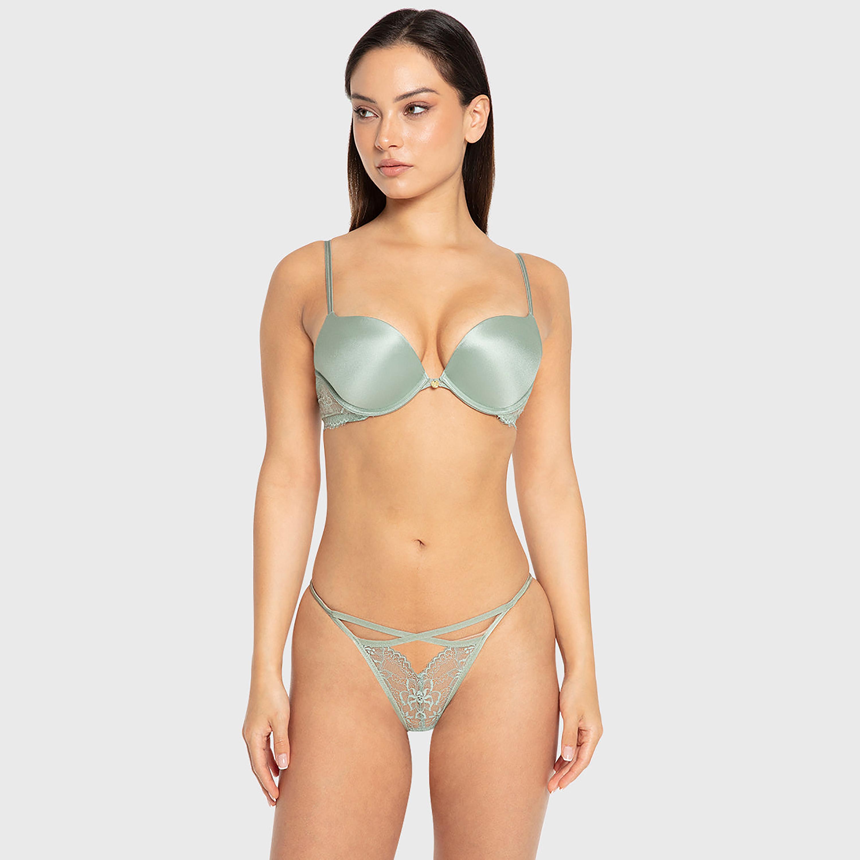 Isla & Evie Iceberg Light Green Plain Wired High Support Gel Padded Women's Plunge Bra-women-clothing-lingerie-bras-image-2
