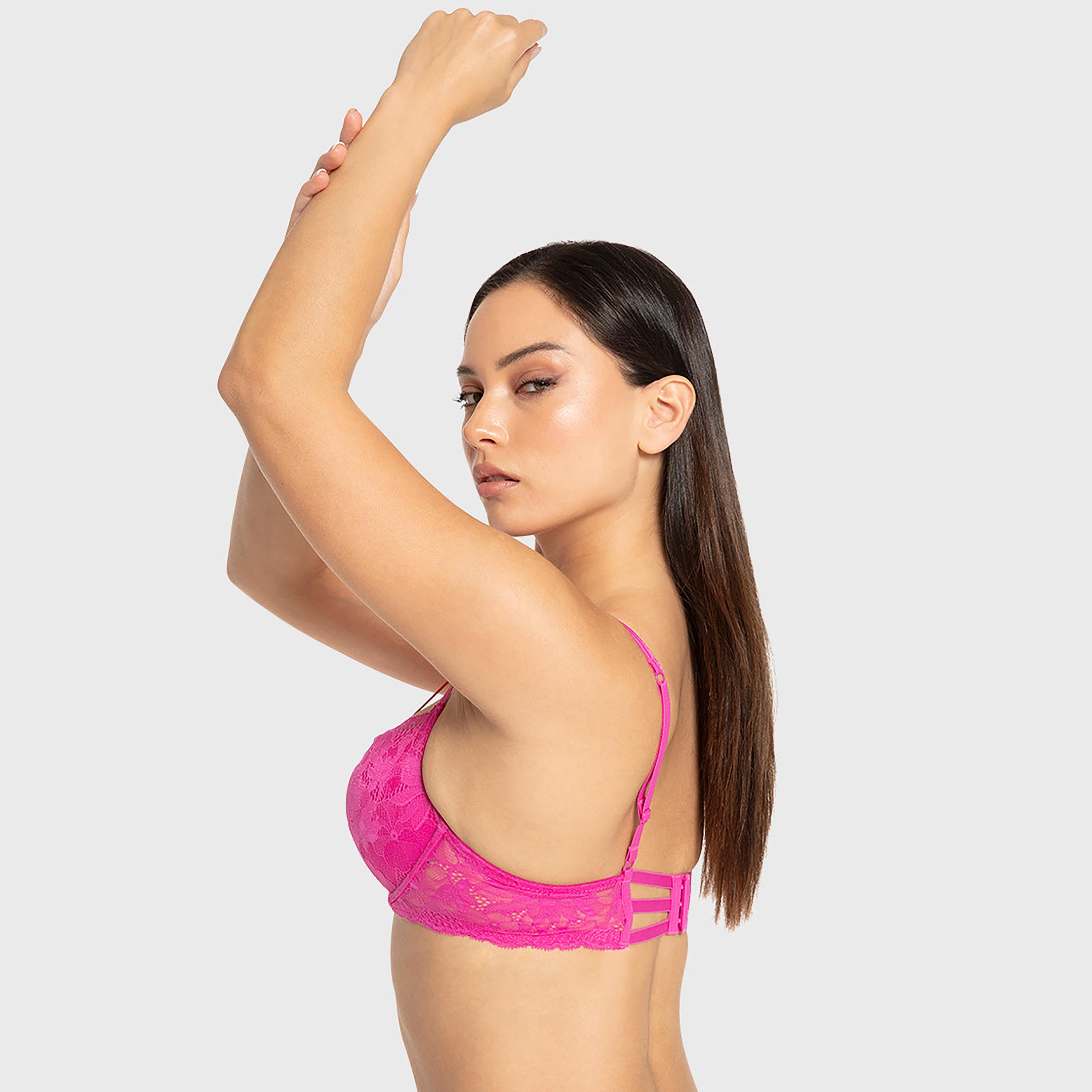 Isla & Evie  Rose Pink Floral Lace Wired High Support Gel Padded Women's Plunge Bra-women-clothing-lingerie-bras-image-2