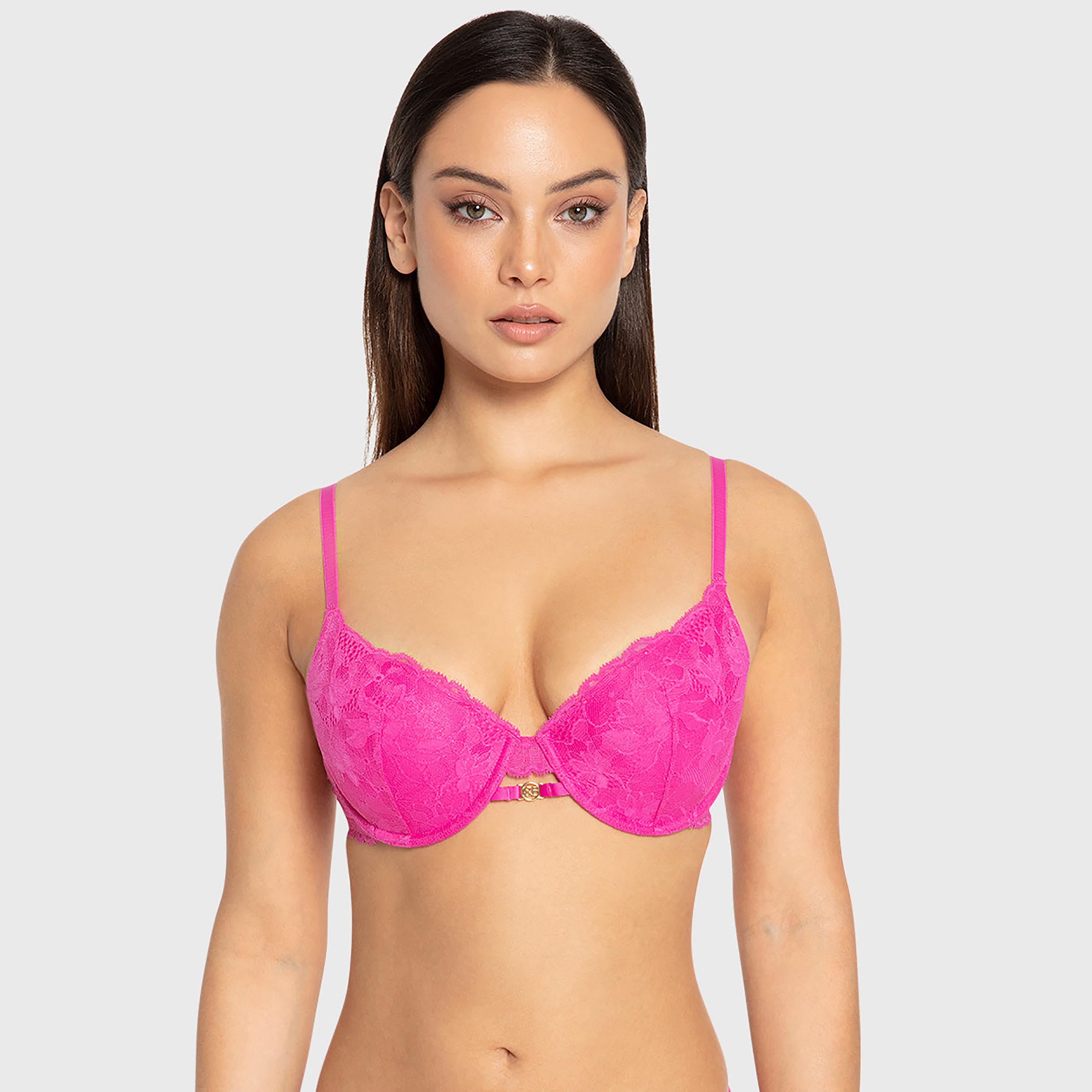 Isla & Evie Rose Pink Floral Lace Wired Medium Support Light Lined Women's Multiway Plunge Bra-women-clothing-lingerie-bras-image-1