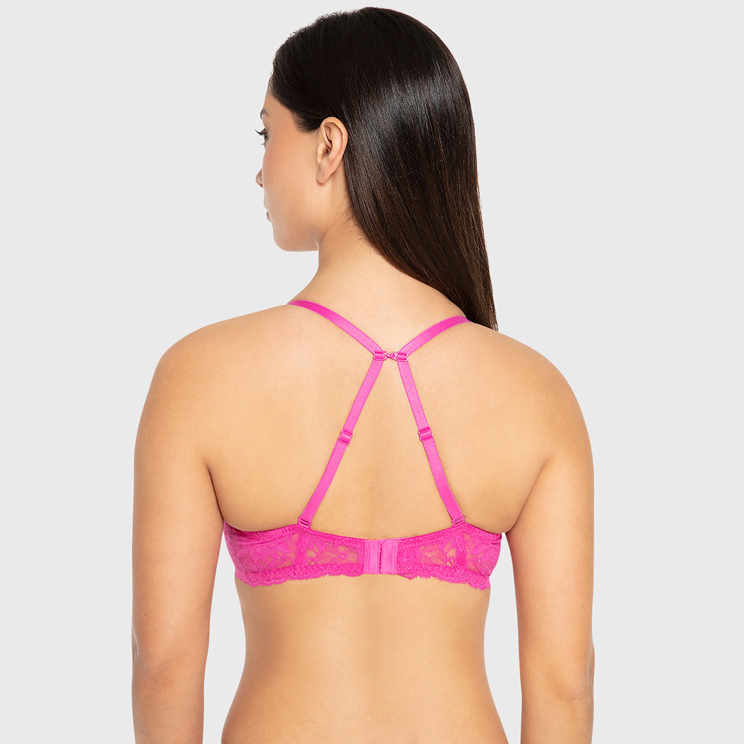 Isla & Evie Rose Pink Floral Lace Wired Medium Support Light Lined Women's Multiway Plunge Bra-women-clothing-lingerie-bras-image-4