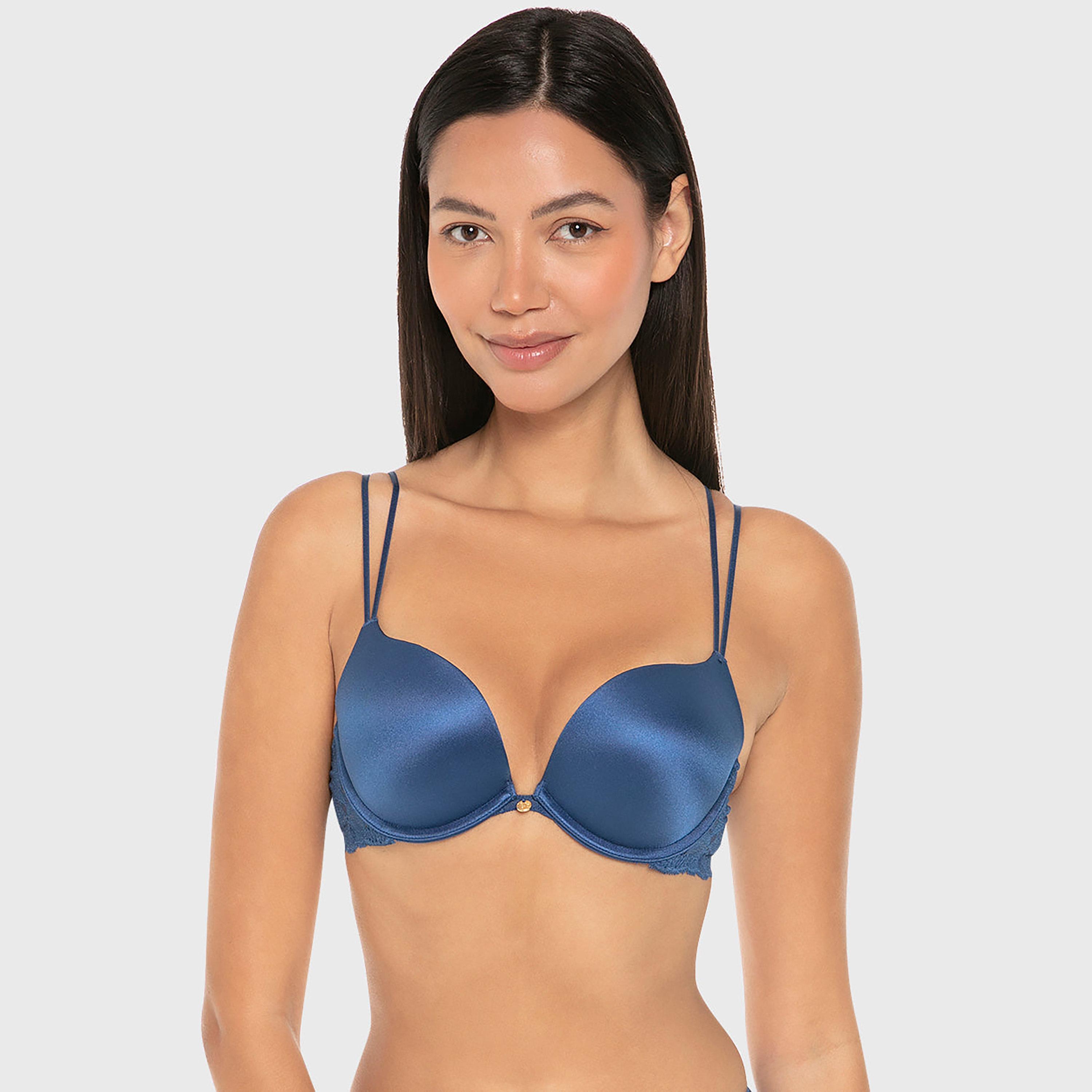 Isla & Evie Blue Lace Wired High Support Gel Padding Women's Push-Up Plunge Bra-women-clothing-lingerie-bras-image-1