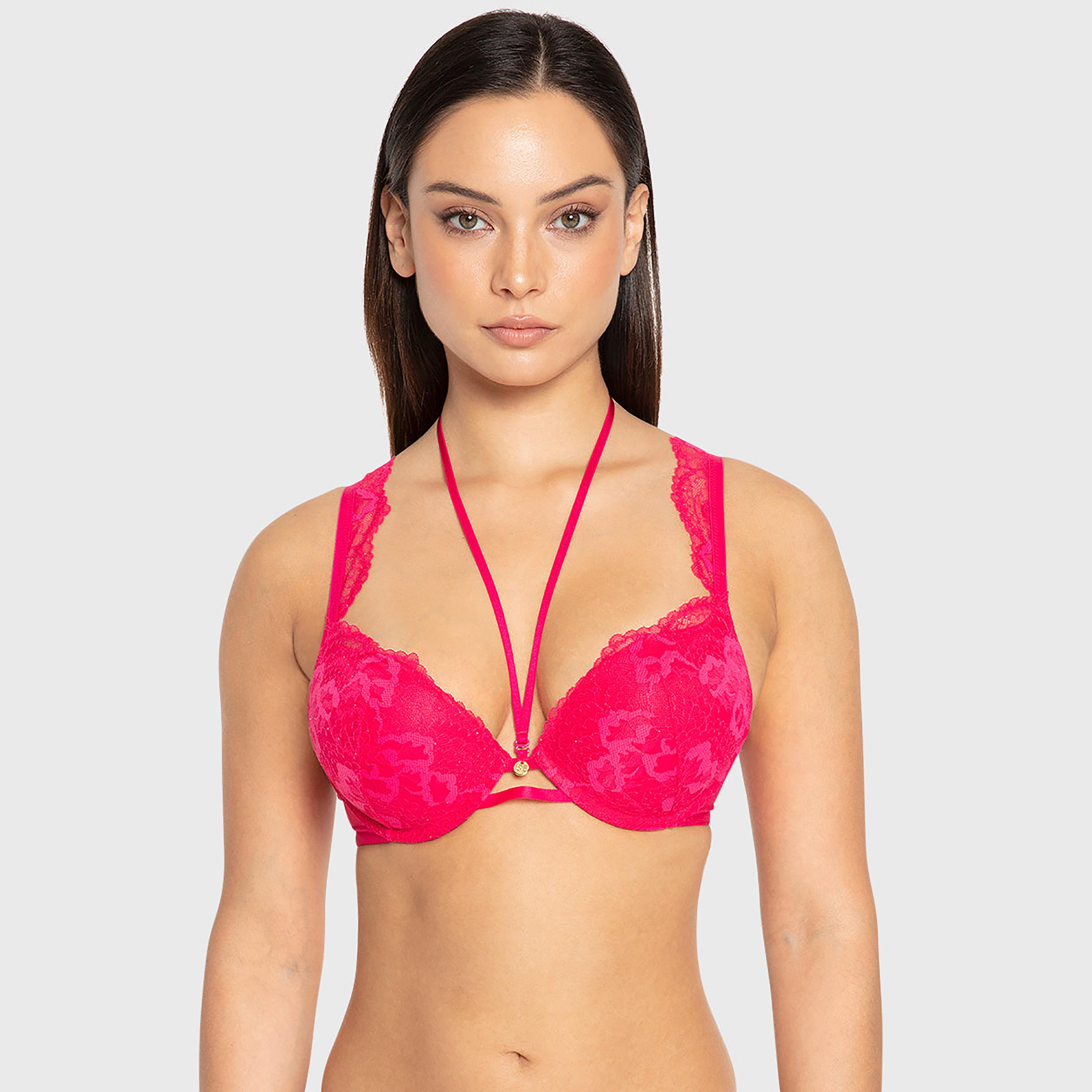 حمالة صدر بلانج لون وردي مشرق ودعم عال وحشوة دبل بوش أب وسلك سفلي من إيسلا آند إيفي-women-clothing-lingerie-bras-image-1