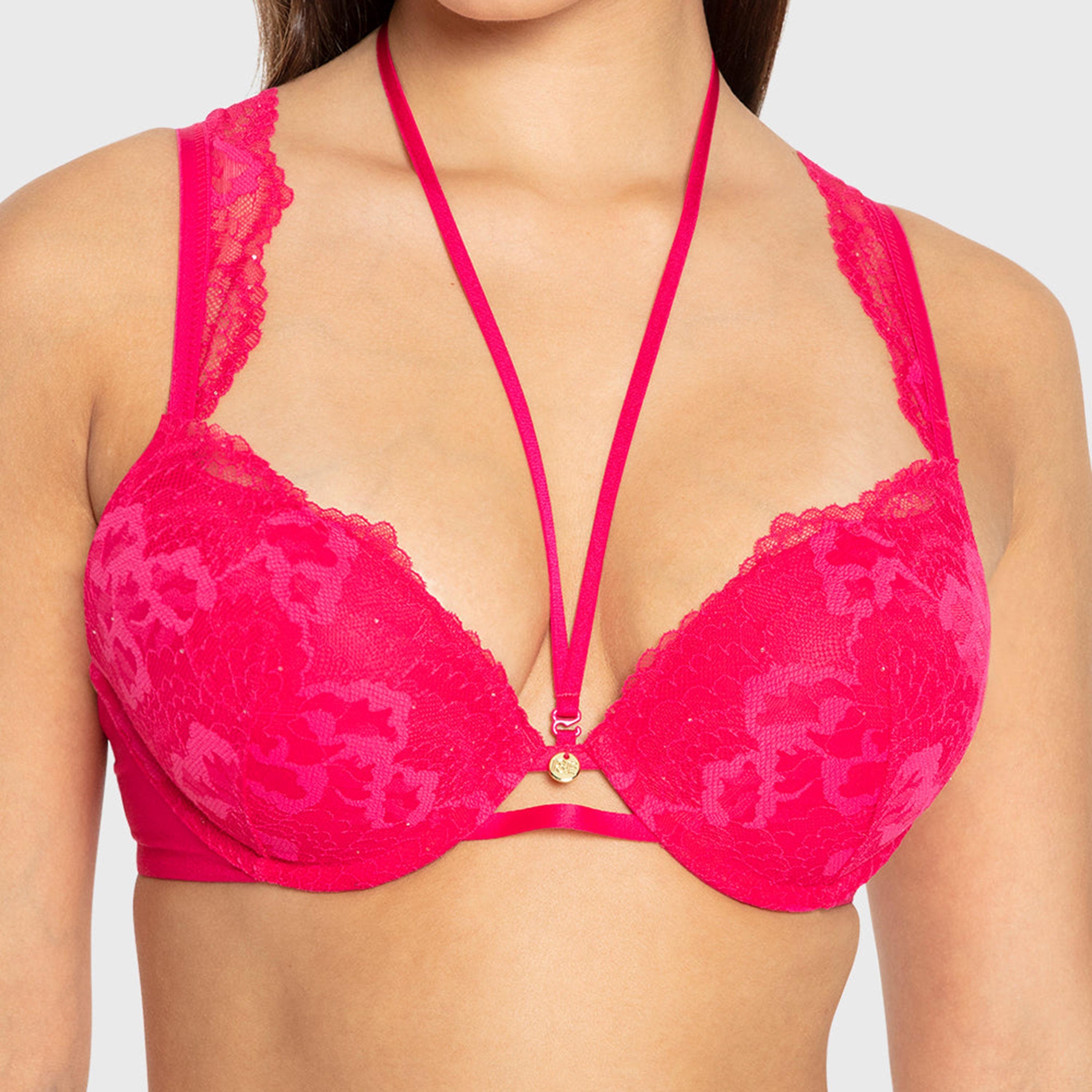 Isla & Evie  Bright Rose Wired High Support Padded Women's Double Push-Up Plunge Bra-women-clothing-lingerie-bras-image-4