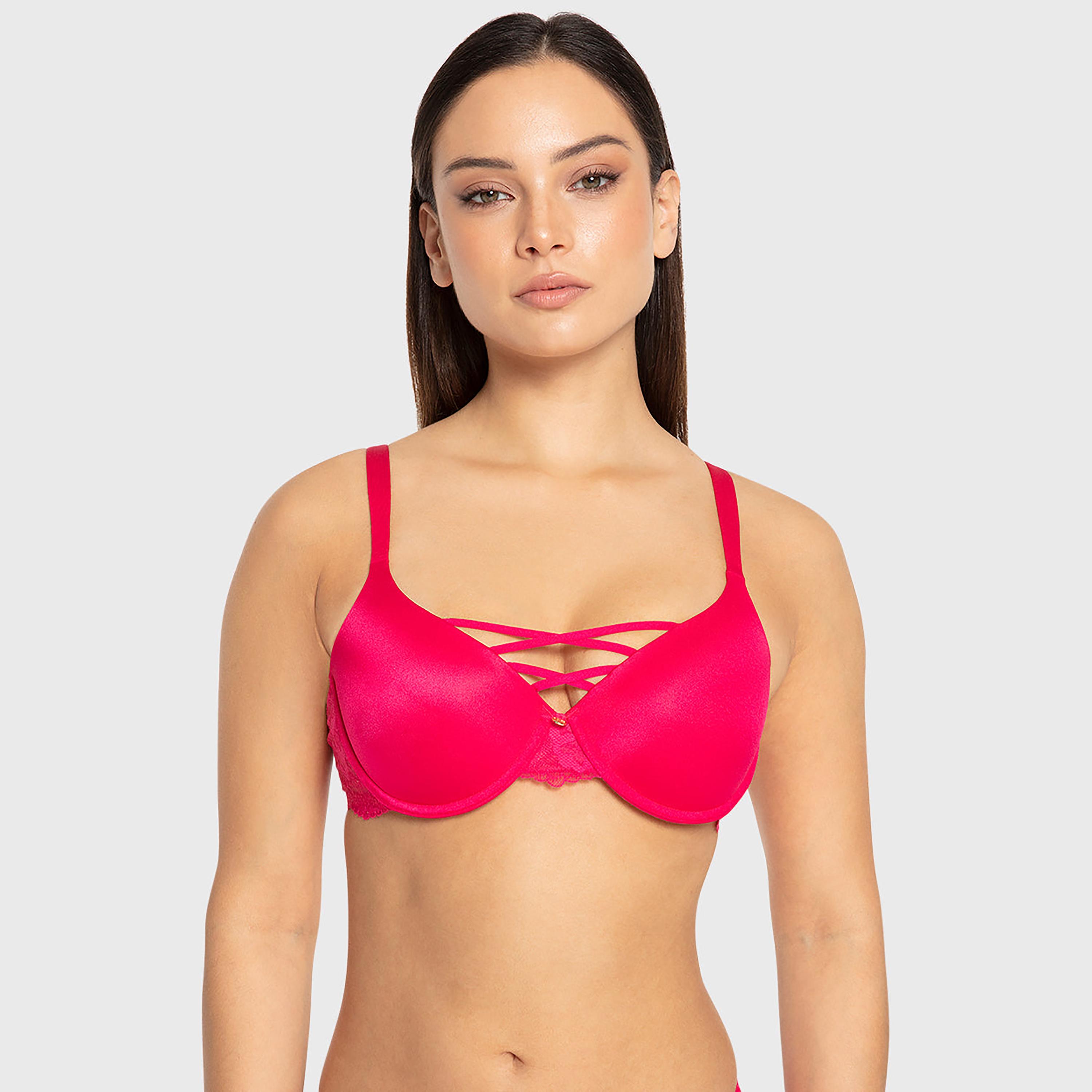 Isla & Evie Sexy Fashion Bright RosePlain Wired Medium Support Light Lined Women's Plunge Bra-women-clothing-lingerie-bras-image-1