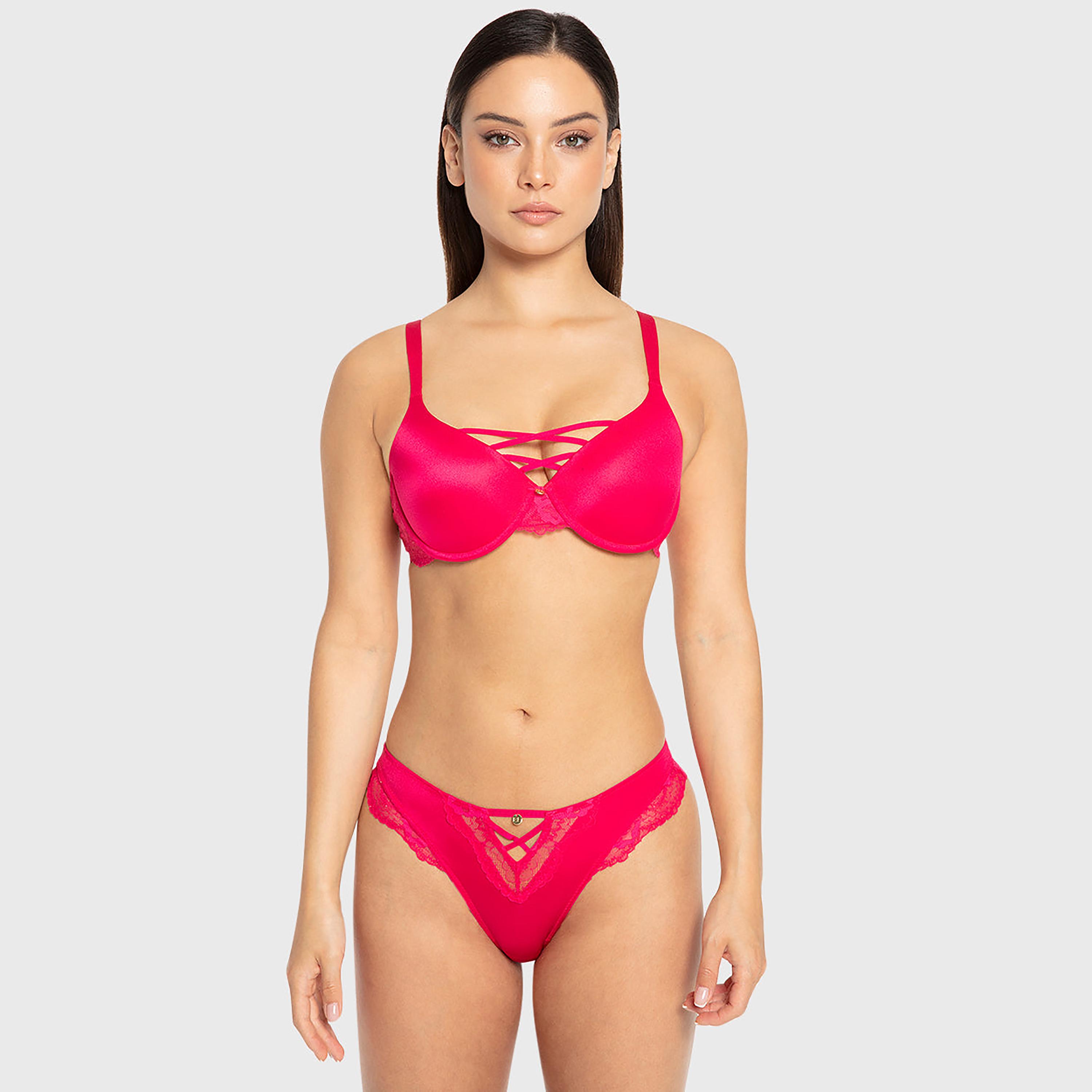 Isla & Evie Sexy Fashion Bright RosePlain Wired Medium Support Light Lined Women's Plunge Bra-women-clothing-lingerie-bras-image-2