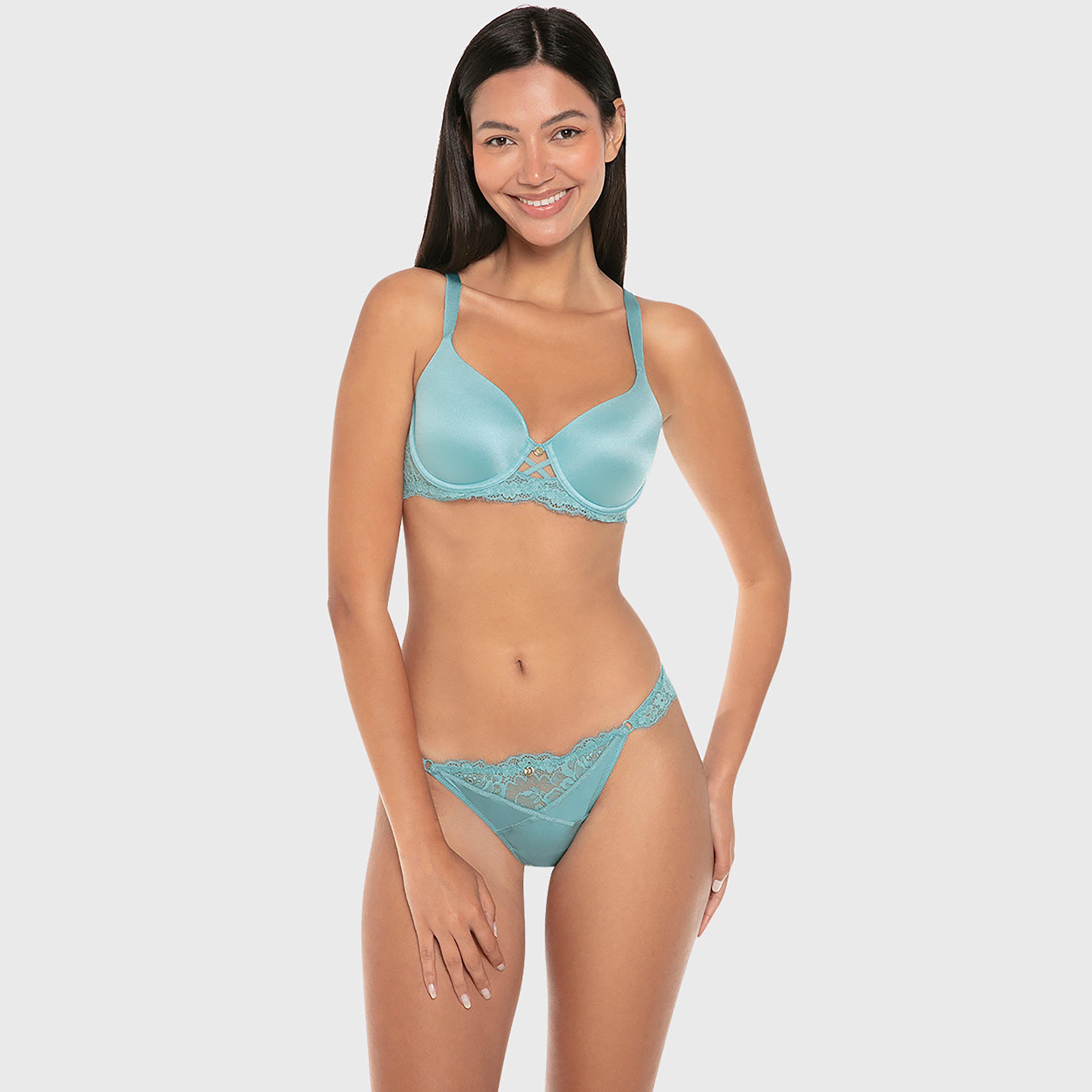 حمالة صدر تيشرت نسائية دانتيل بسلك ودعم متوسط ومبطنة خفيفاً من إيسلا اند إيفي-women-clothing-lingerie-bras-image-3