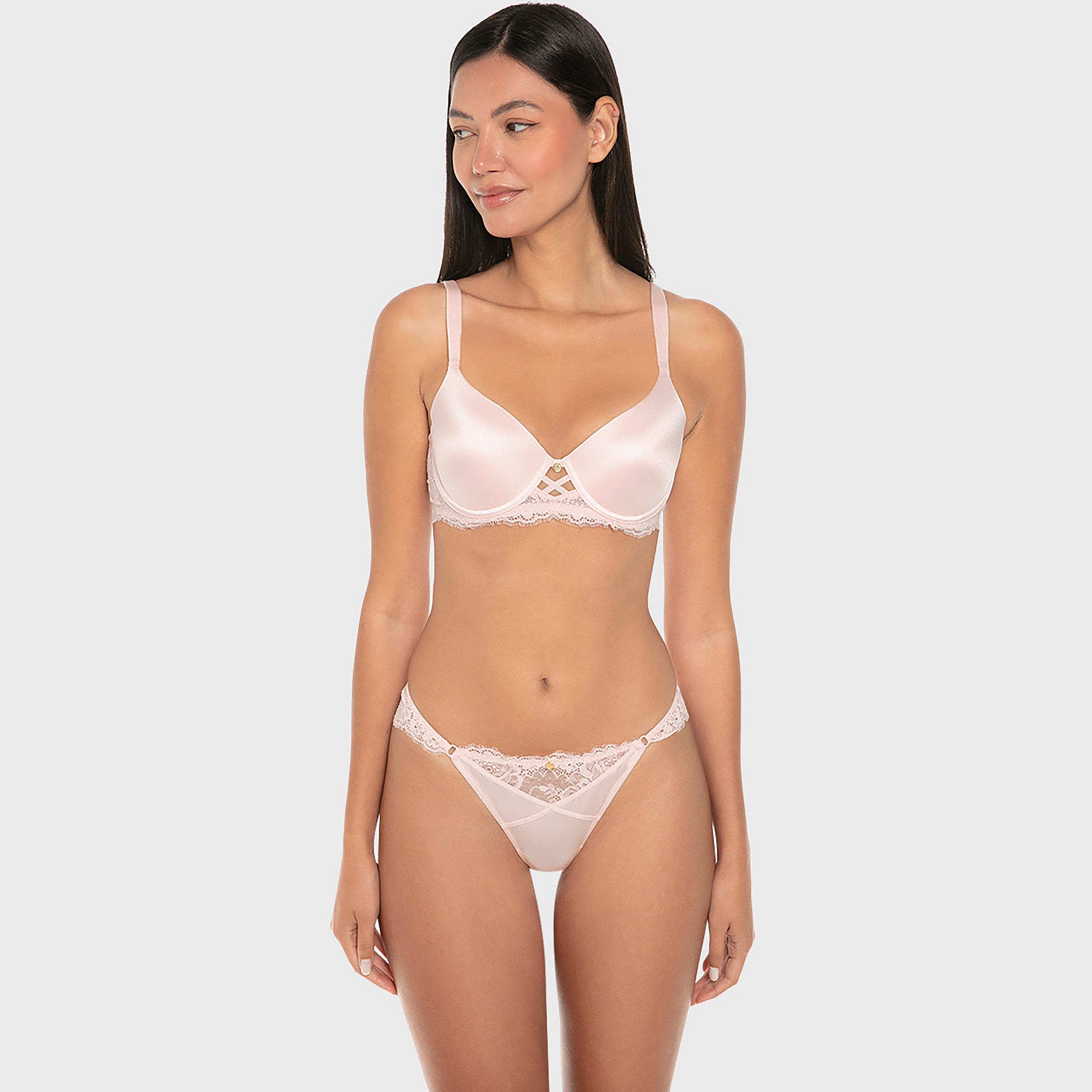 حمالة صدر تيشرت نسائية دانتيل بسلك ودعم متوسط ومبطنة خفيفاً من إيسلا اند إيفي-women-clothing-lingerie-bras-image-3