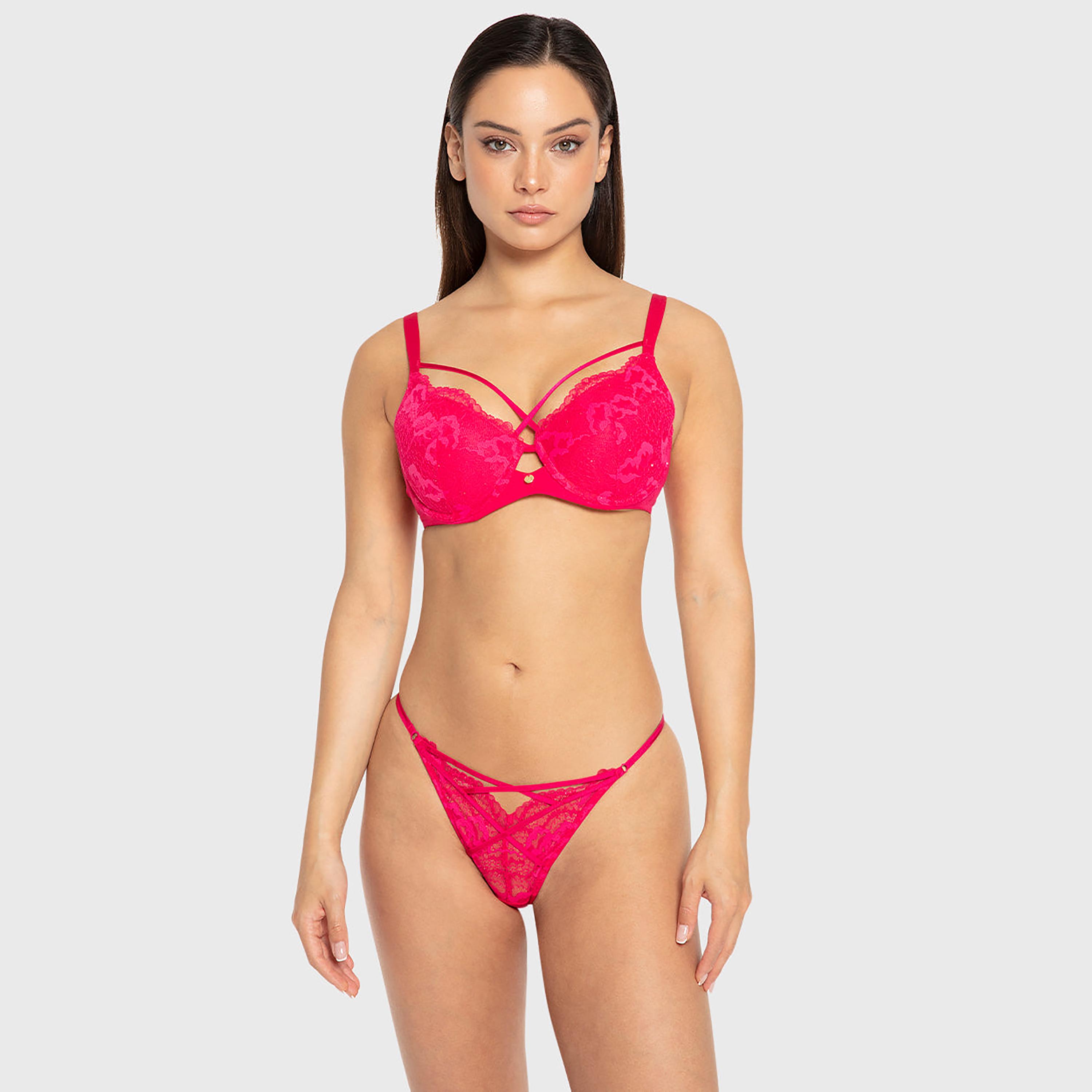 Isla & Evie Bright Rose Pink Lace Wired Medium Support Light Lined Women's Plunge Bra-women-clothing-lingerie-bras-image-2