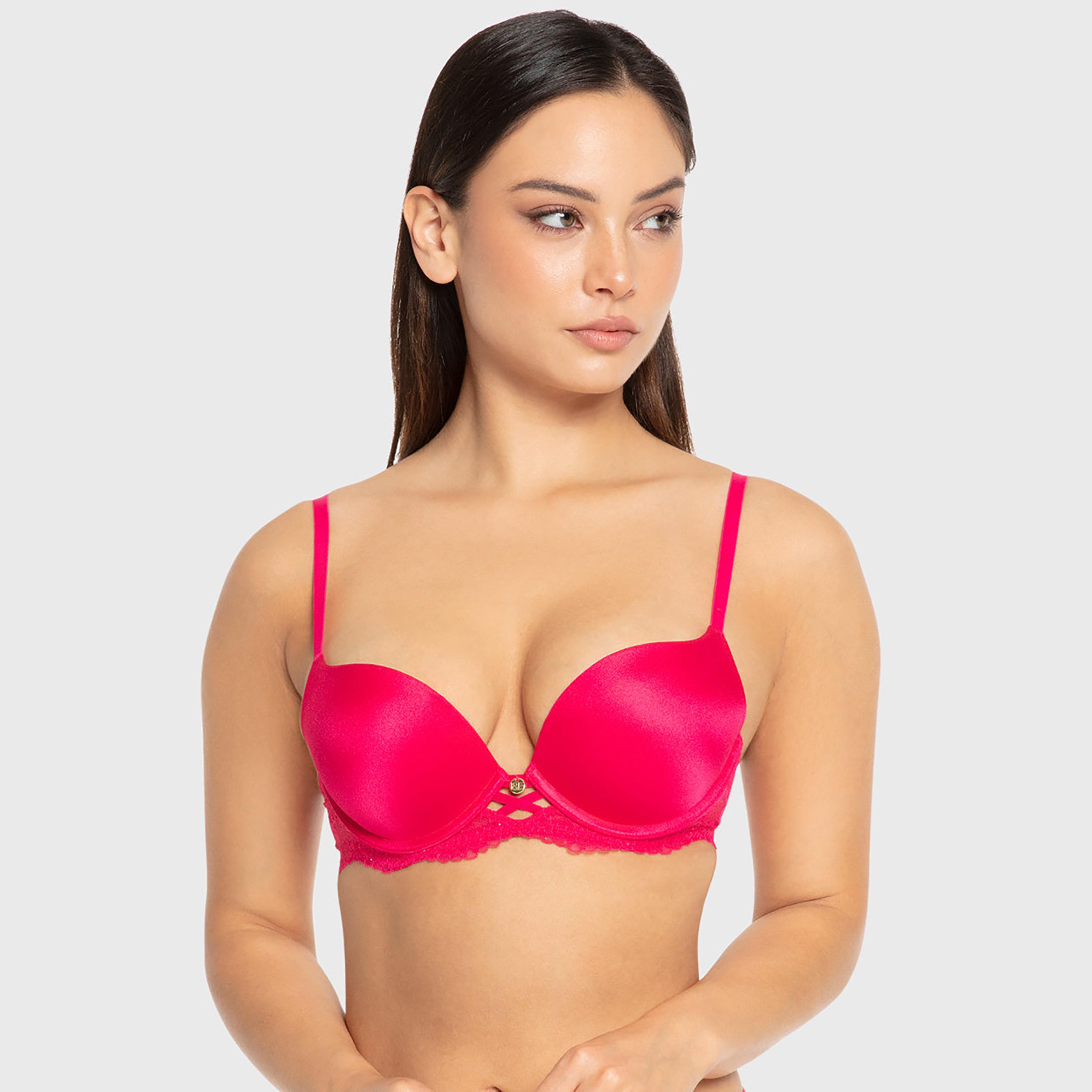 Isla & Evie  Bright Rose Pink Plain Wired High Support Gel Padded Women's Plunge Bra-women-clothing-lingerie-bras-image-1