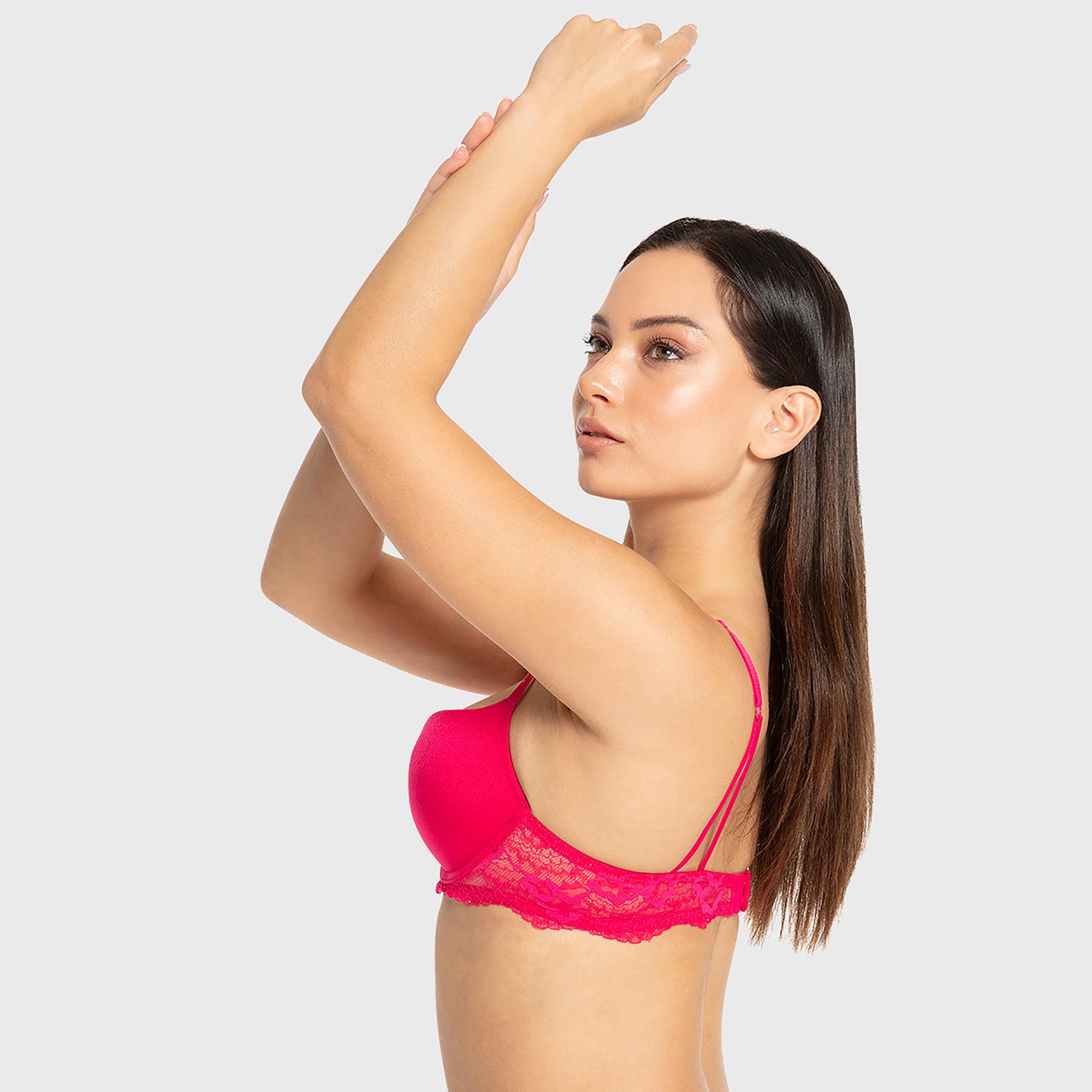 حمالة صدر بلانج سادة لون وردي مشرق ودعم عال وحشوة جل وسلك سفلي من إيسلا آند إيفي-women-clothing-lingerie-bras-image-2