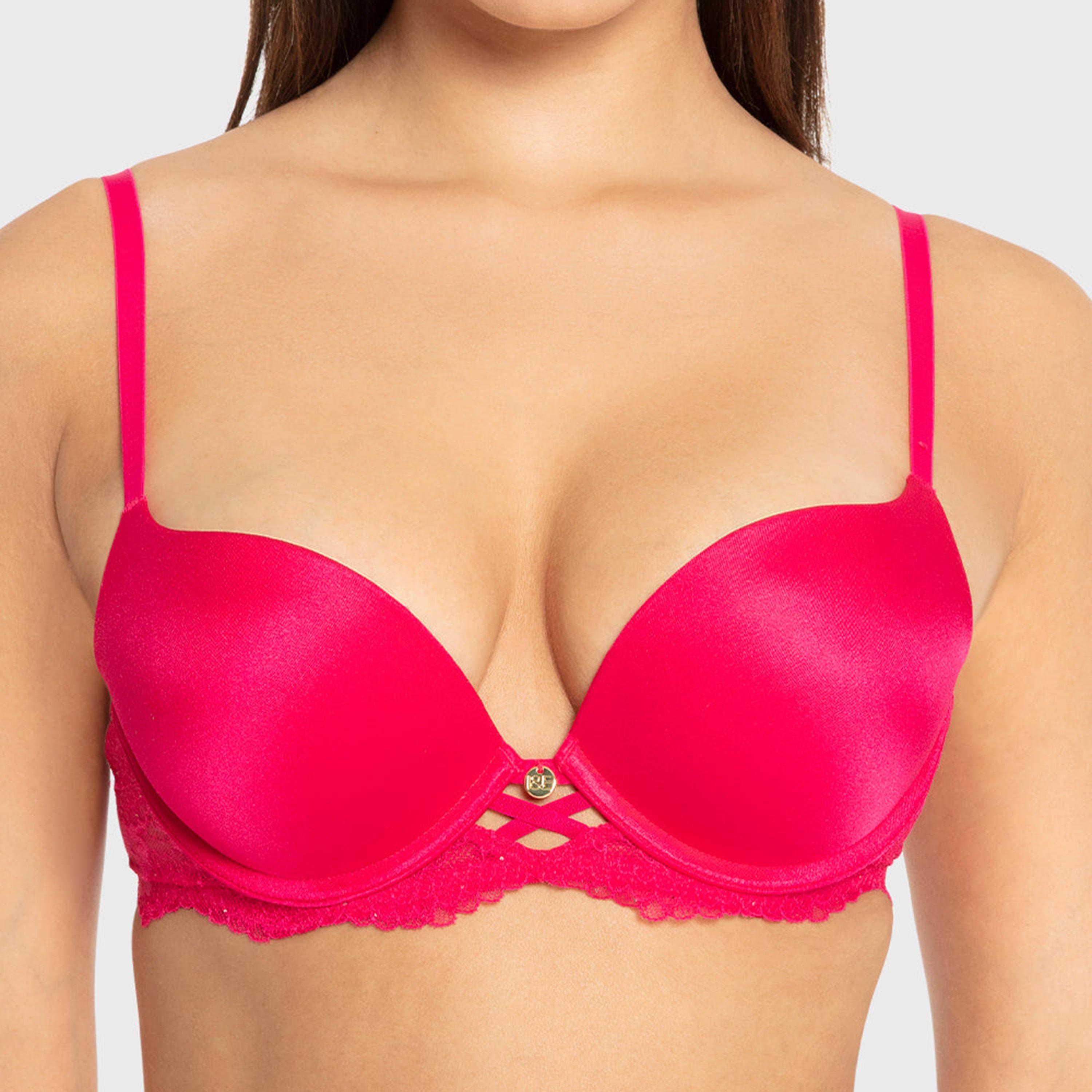 Isla & Evie  Bright Rose Pink Plain Wired High Support Gel Padded Women's Plunge Bra-women-clothing-lingerie-bras-image-4