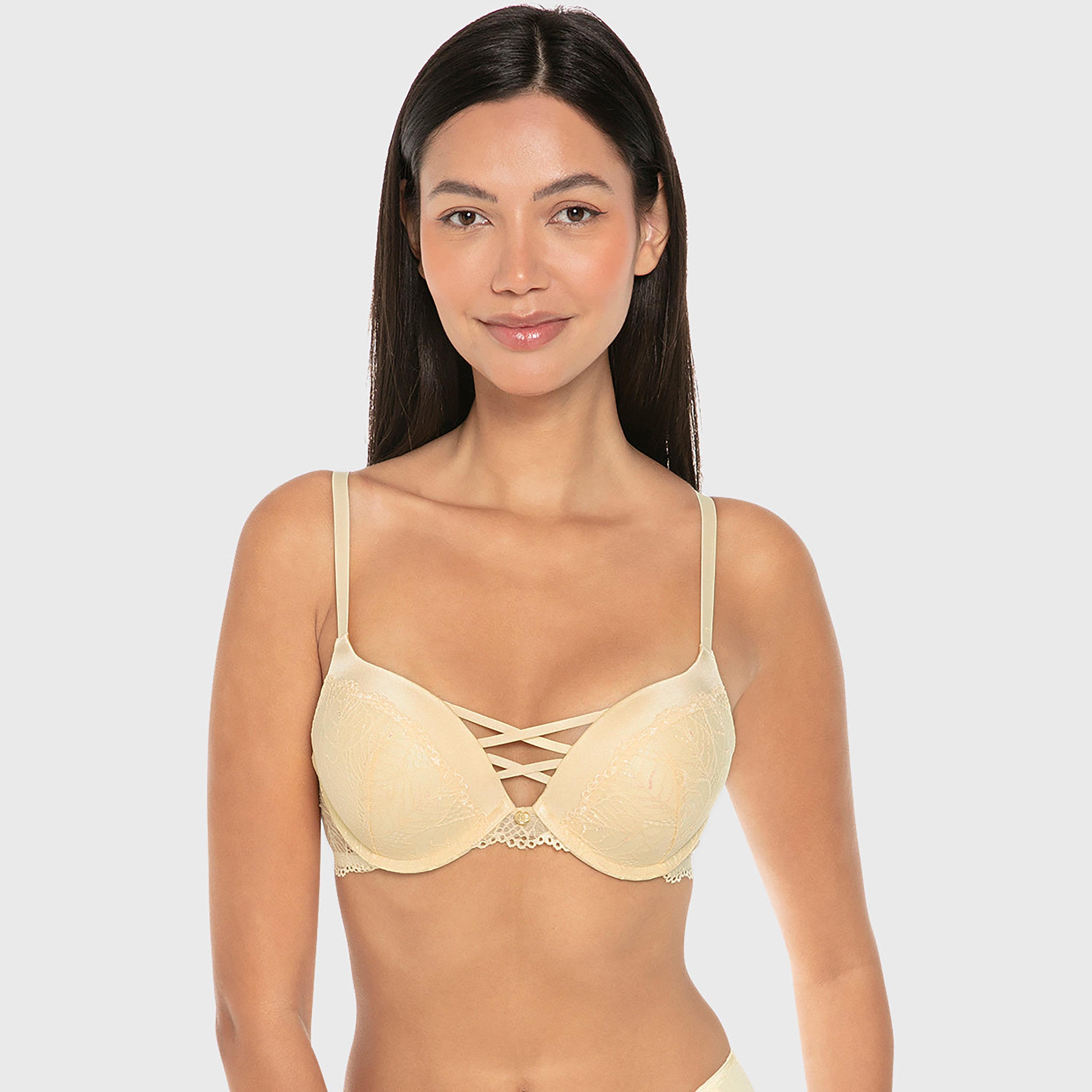 Isla & Evie Luxe Fashion Yellow Lace Wired High Support Padded Women's Double Push-Up Plunge Bra-women-clothing-lingerie-bras-image-1
