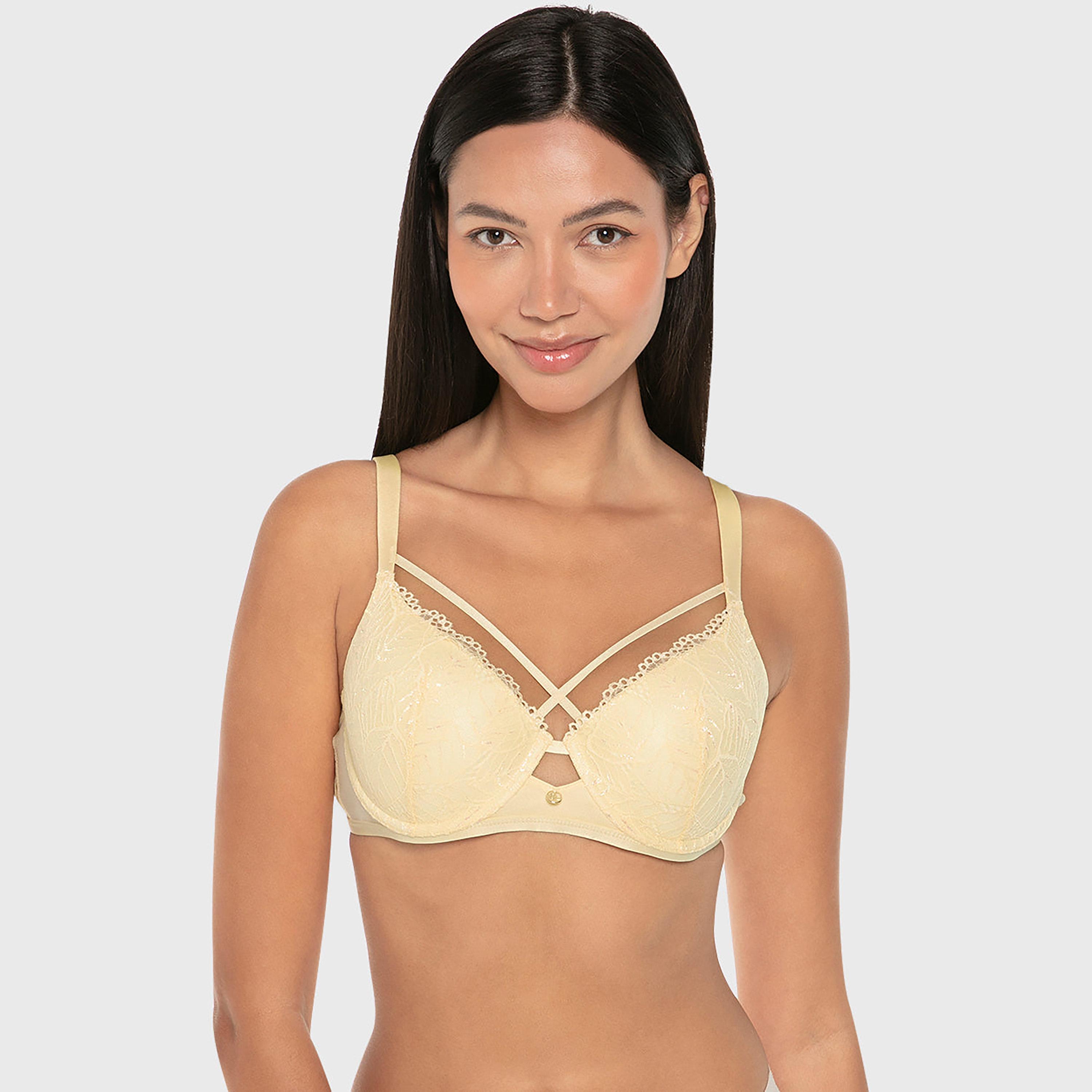 Isla & Evie Yellow Lace Wired Medium Support Lightly Lined Women's Push-Up Bra-women-clothing-lingerie-bras-image-1