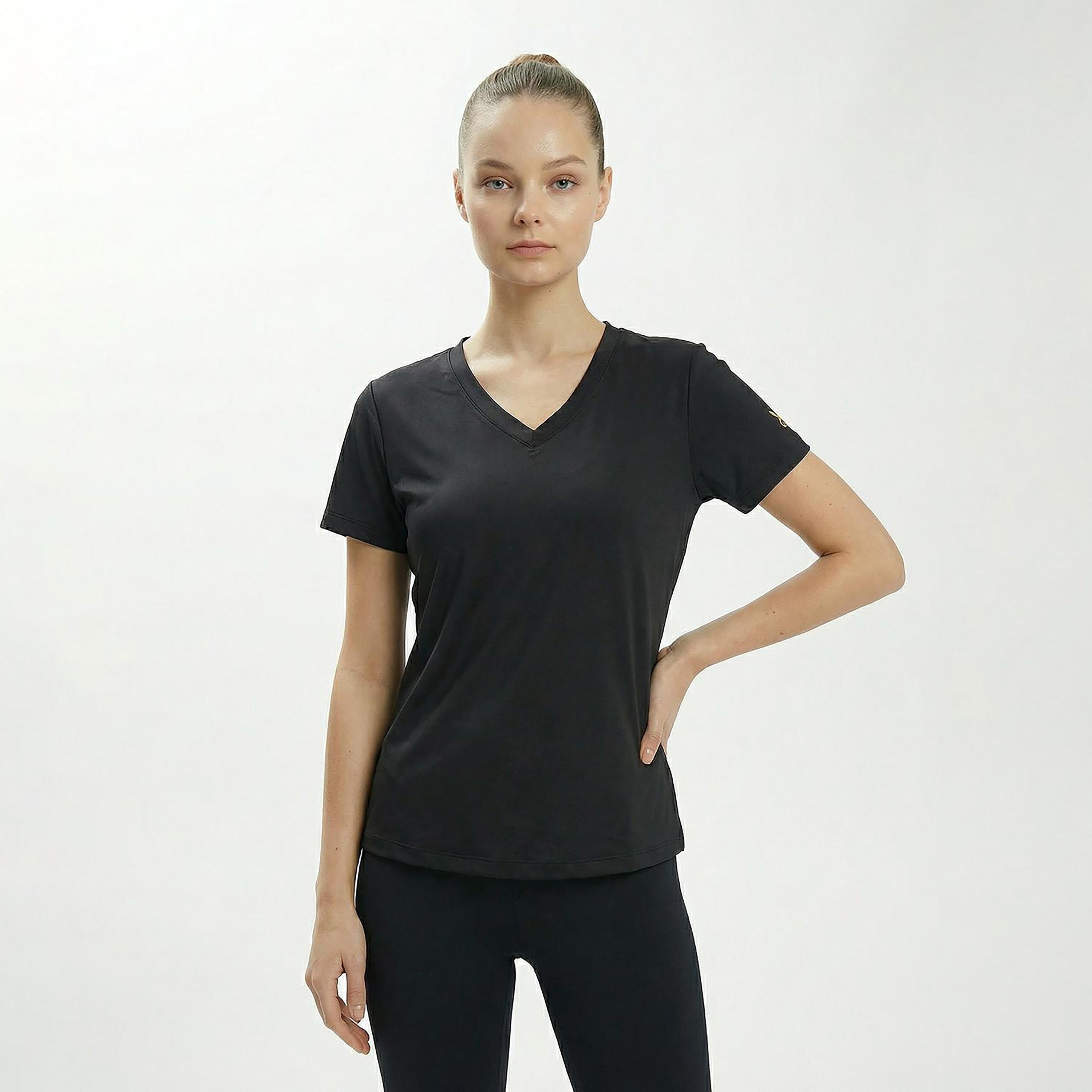 Cardio Bunny Logo Foil Print V-Neck Short Sleeves Women's Regular T-Shirt-women-clothing-tshirts-image-1