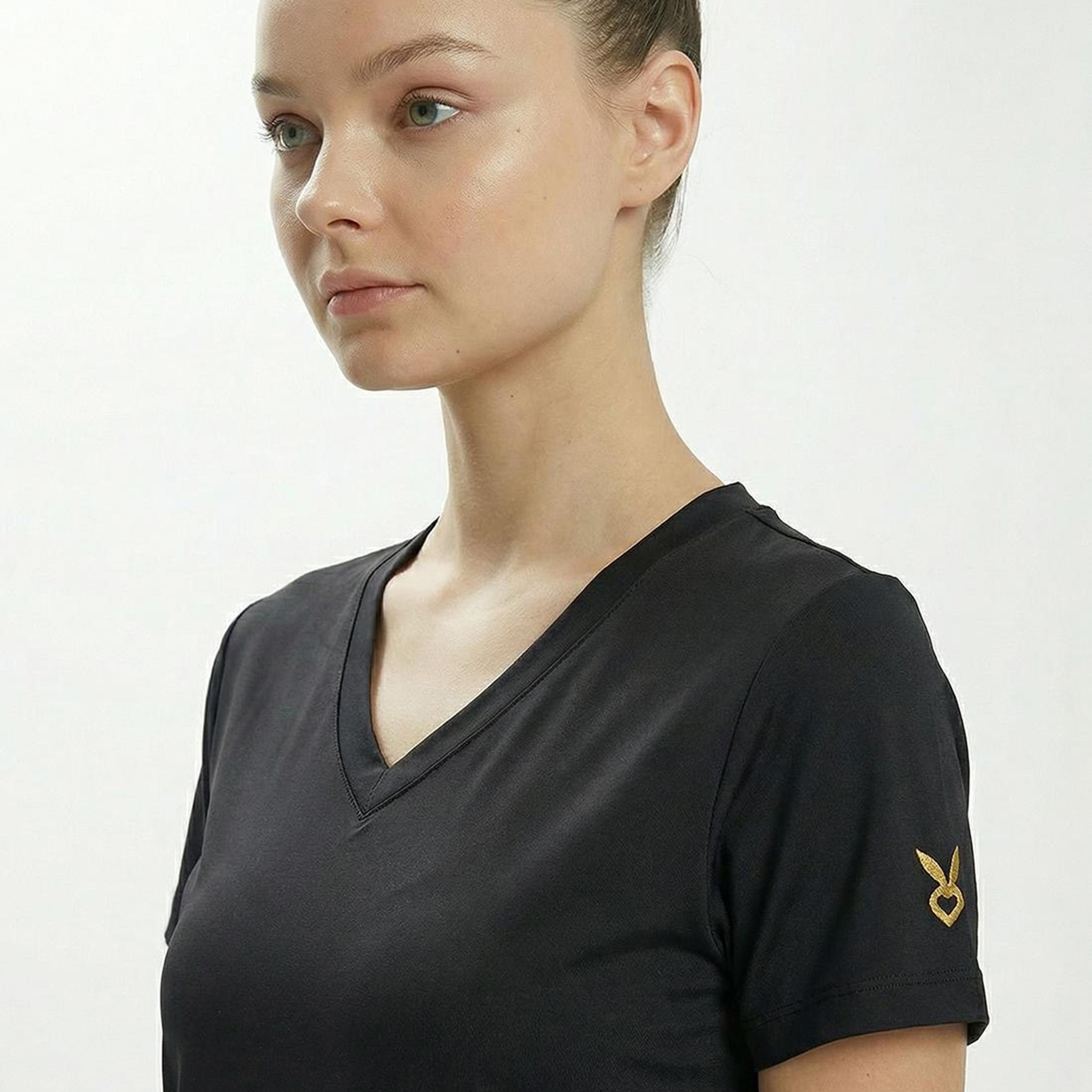 Cardio Bunny Logo Foil Print V-Neck Short Sleeves Women's Regular T-Shirt-women-clothing-tshirts-image-3