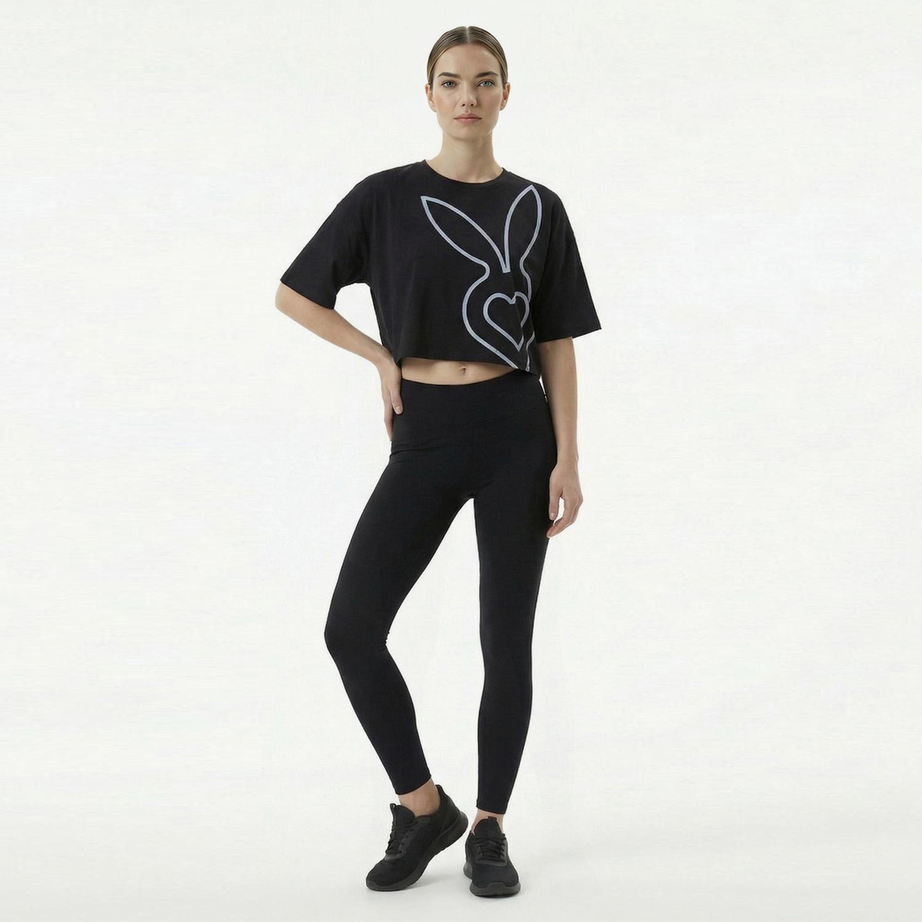 Cardio Bunny Graphic Print Crew Neck Drop Sleeves Women's Crop T-Shirt-women-clothing-tshirts-image-2