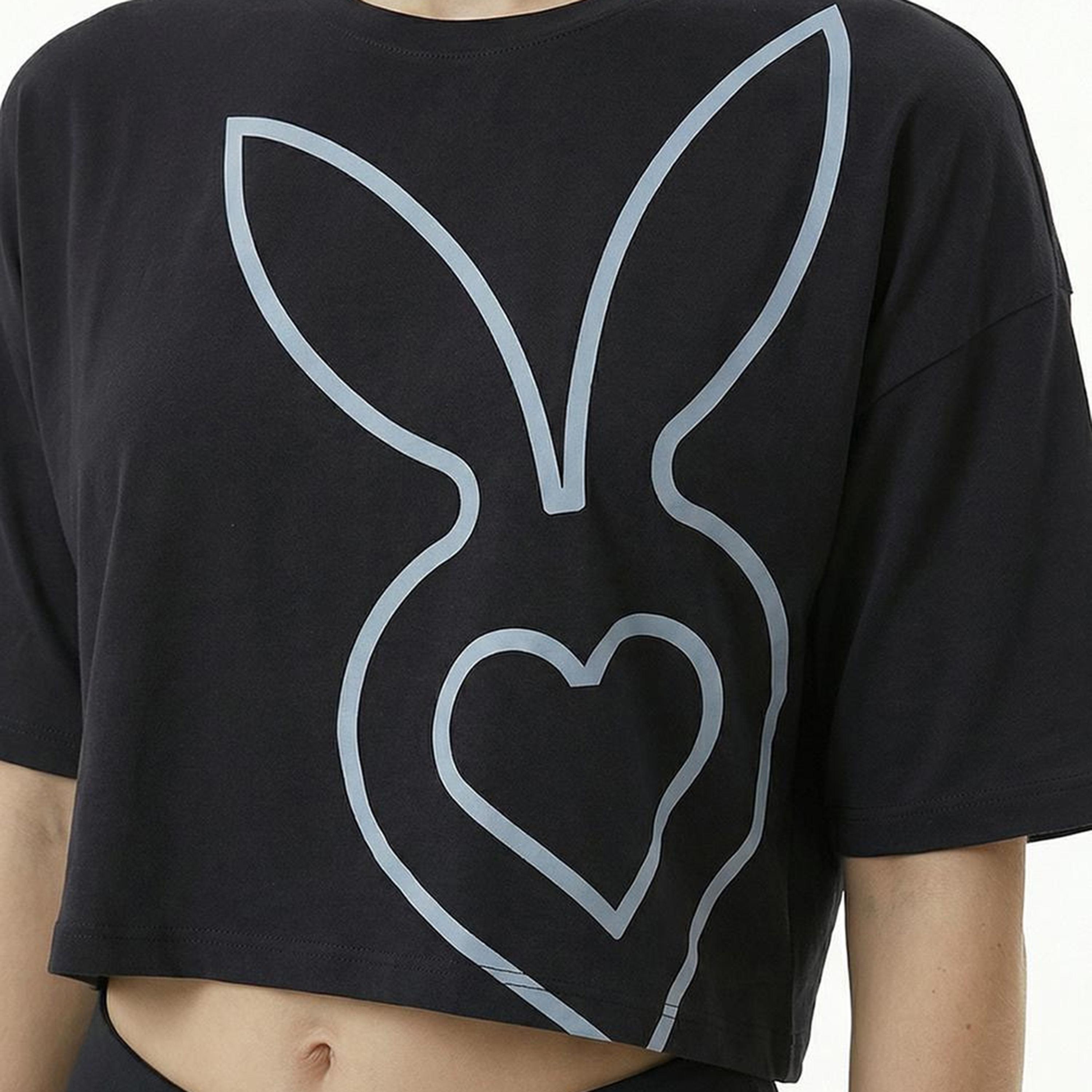 Cardio Bunny Graphic Print Crew Neck Drop Sleeves Women's Crop T-Shirt-women-clothing-tshirts-image-3
