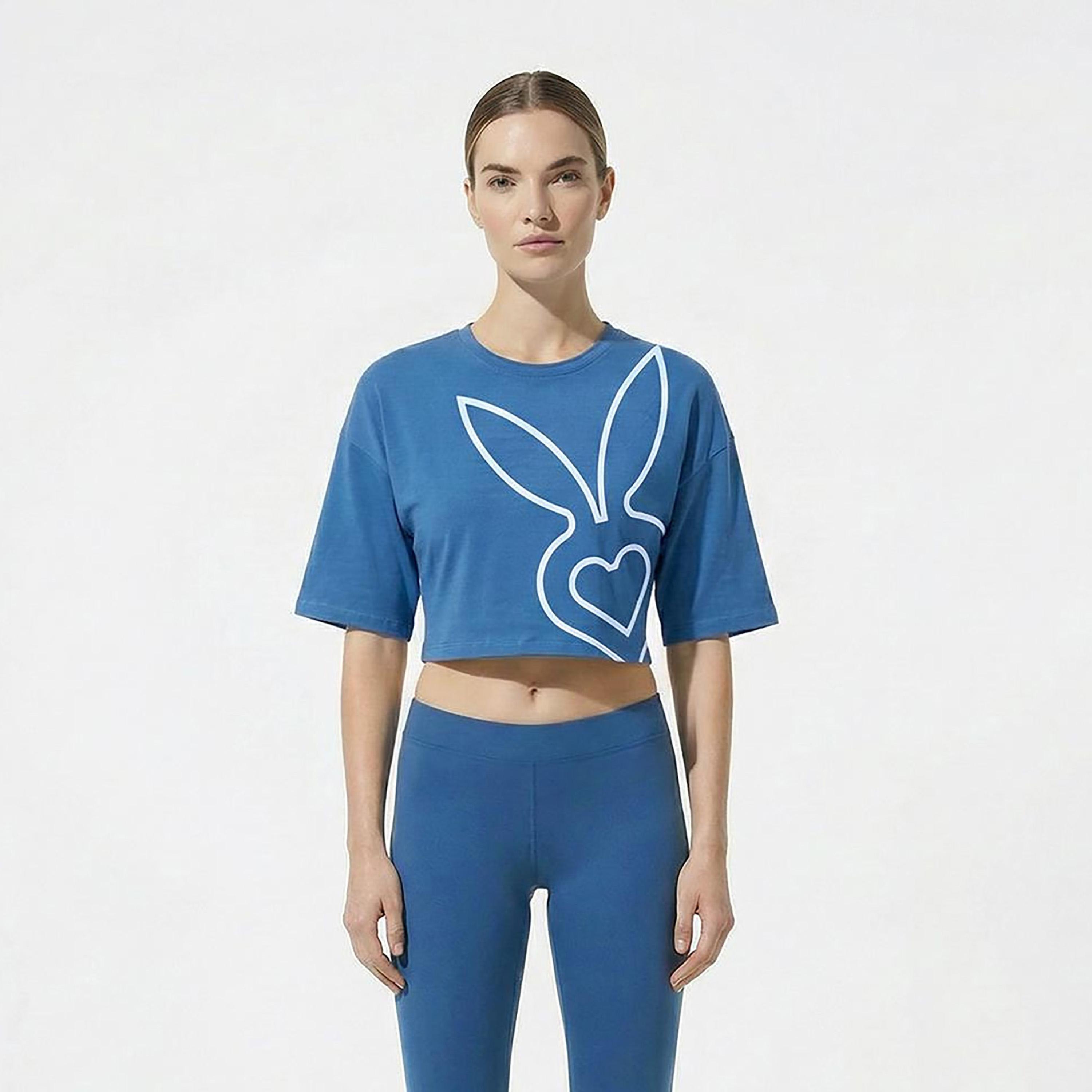 Cardio Bunny Graphic Print Crew Neck Drop Sleeves Women's Crop T-Shirt-women-clothing-tshirts-image-1