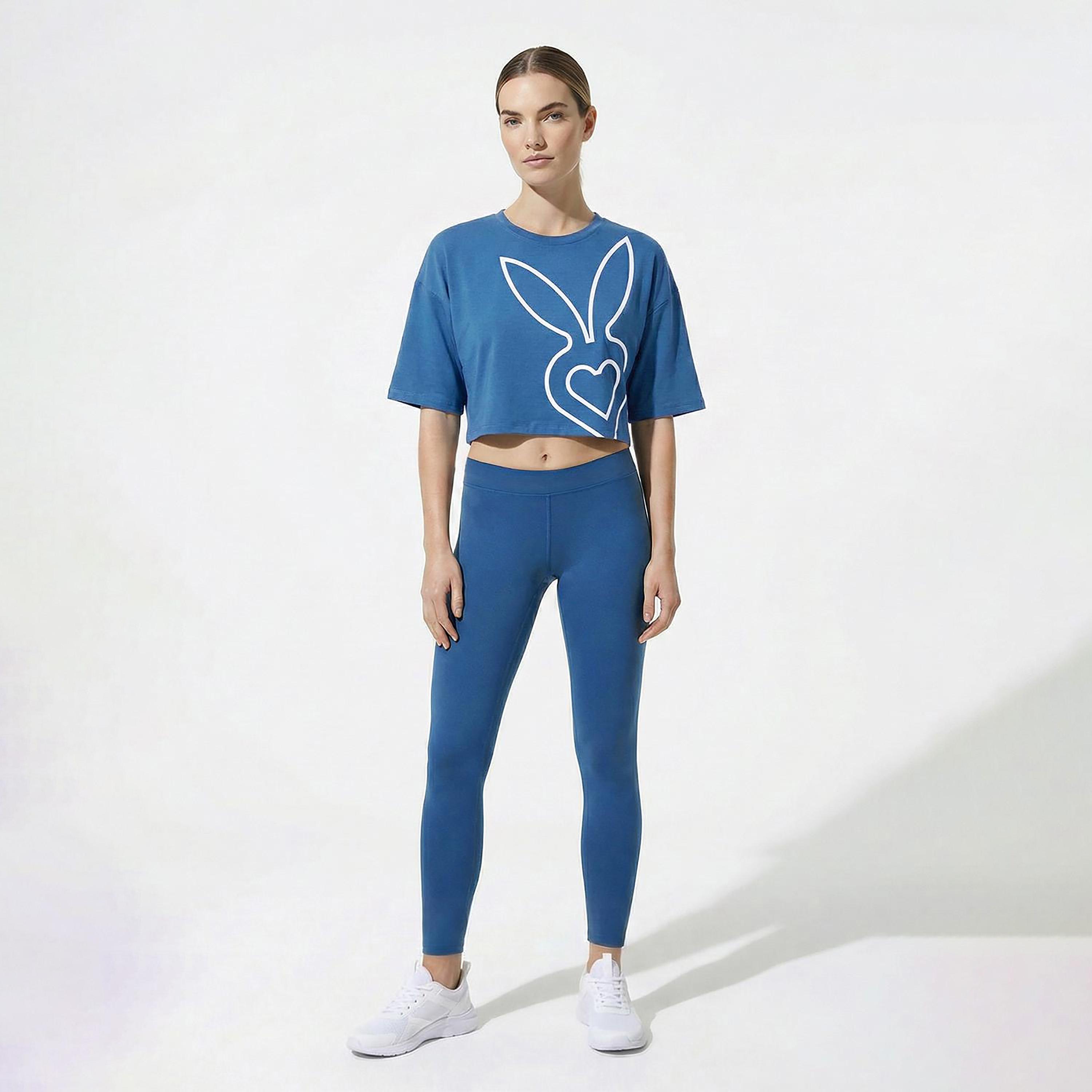 Cardio Bunny Graphic Print Crew Neck Drop Sleeves Women's Crop T-Shirt-women-clothing-tshirts-image-2