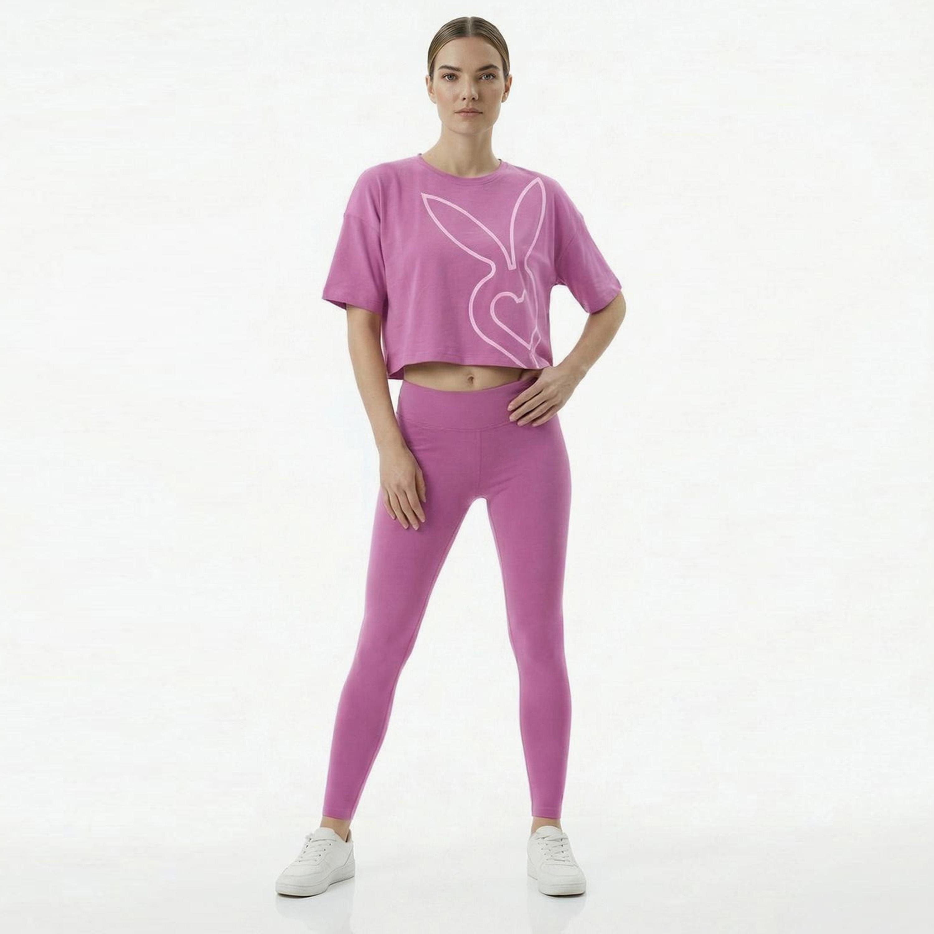 Cardio Bunny Graphic Print Crew Neck Drop Sleeves Women's Crop T-Shirt-women-clothing-tshirts-image-2