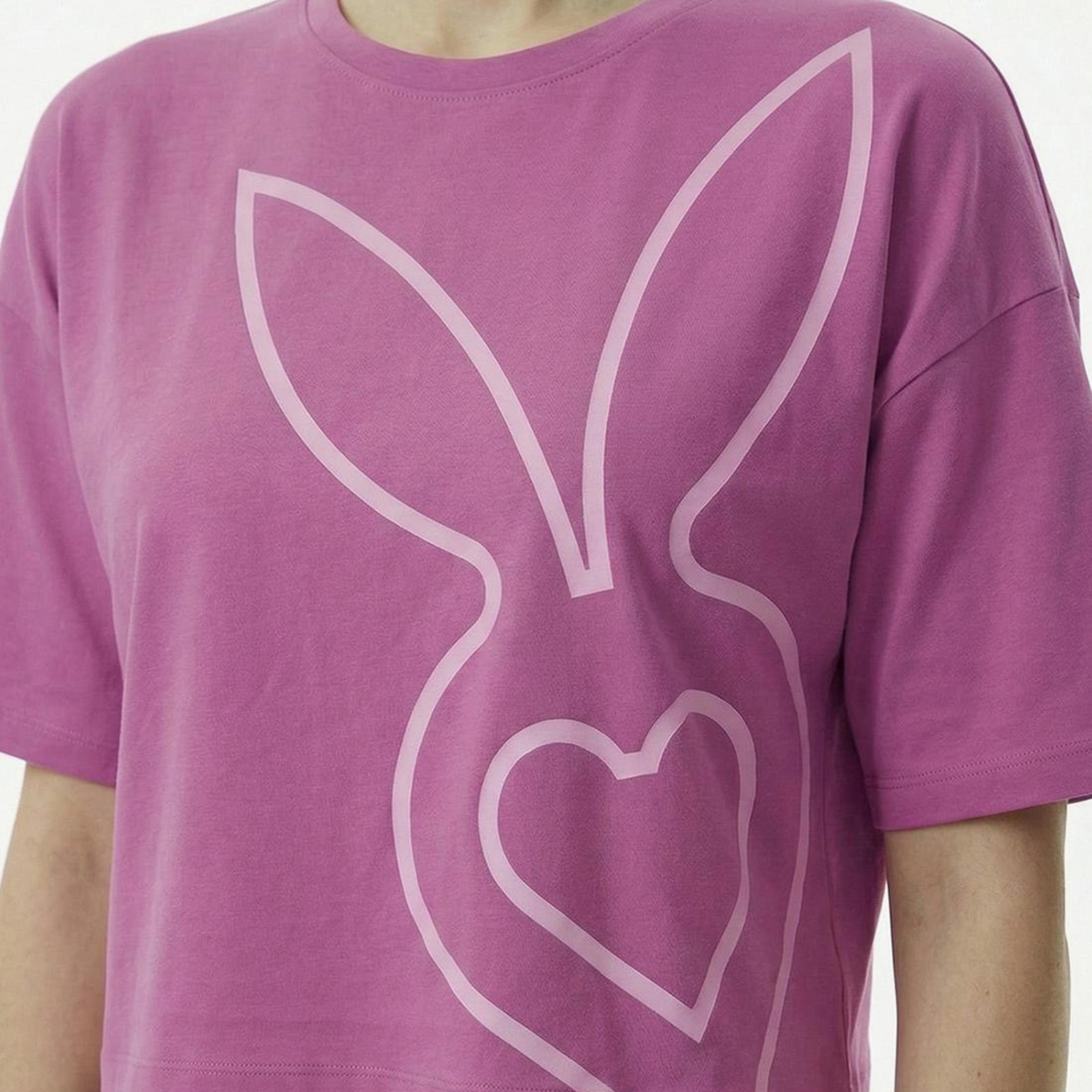 Cardio Bunny Graphic Print Crew Neck Drop Sleeves Women's Crop T-Shirt-women-clothing-tshirts-image-3