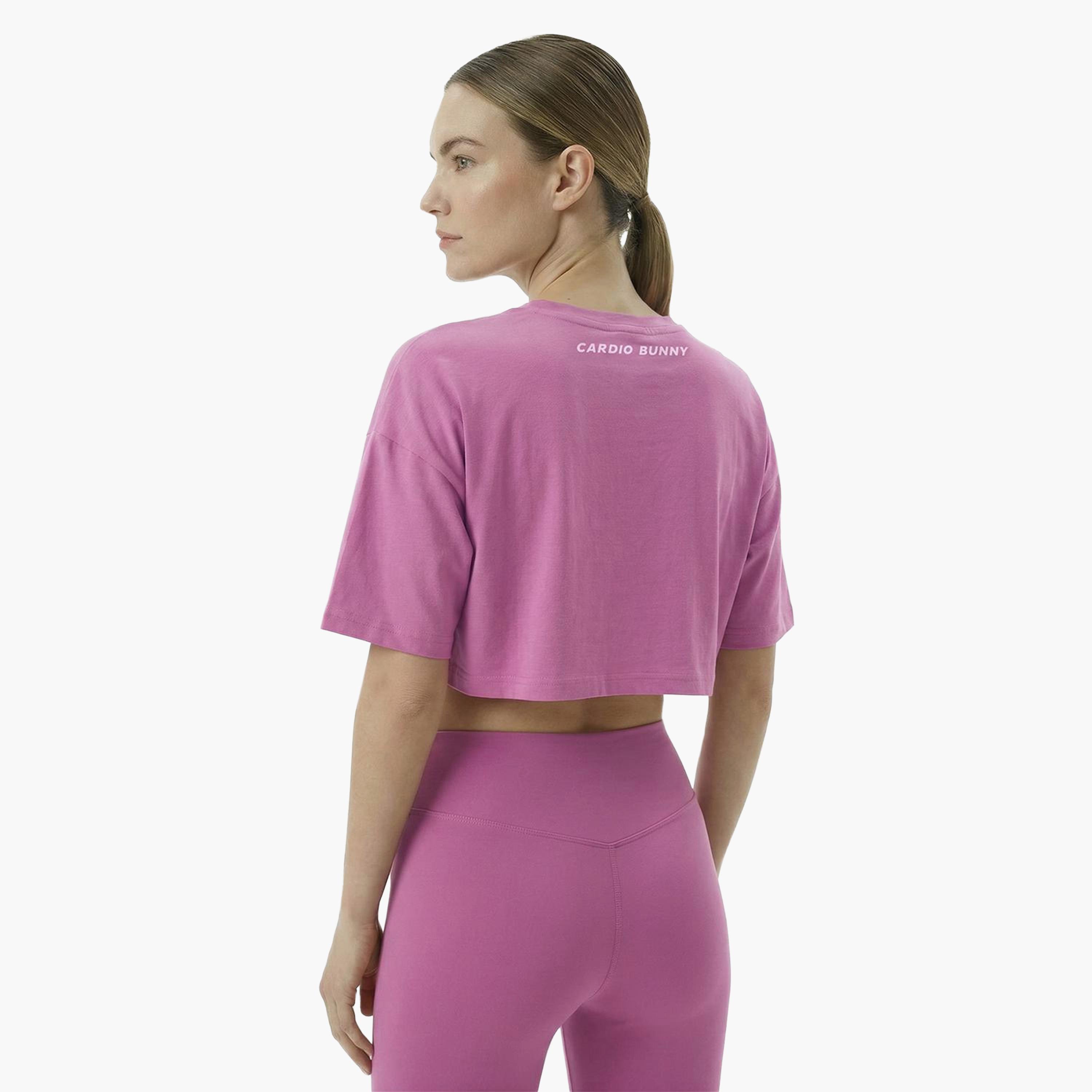Cardio Bunny Graphic Print Crew Neck Drop Sleeves Women's Crop T-Shirt-women-clothing-tshirts-image-4