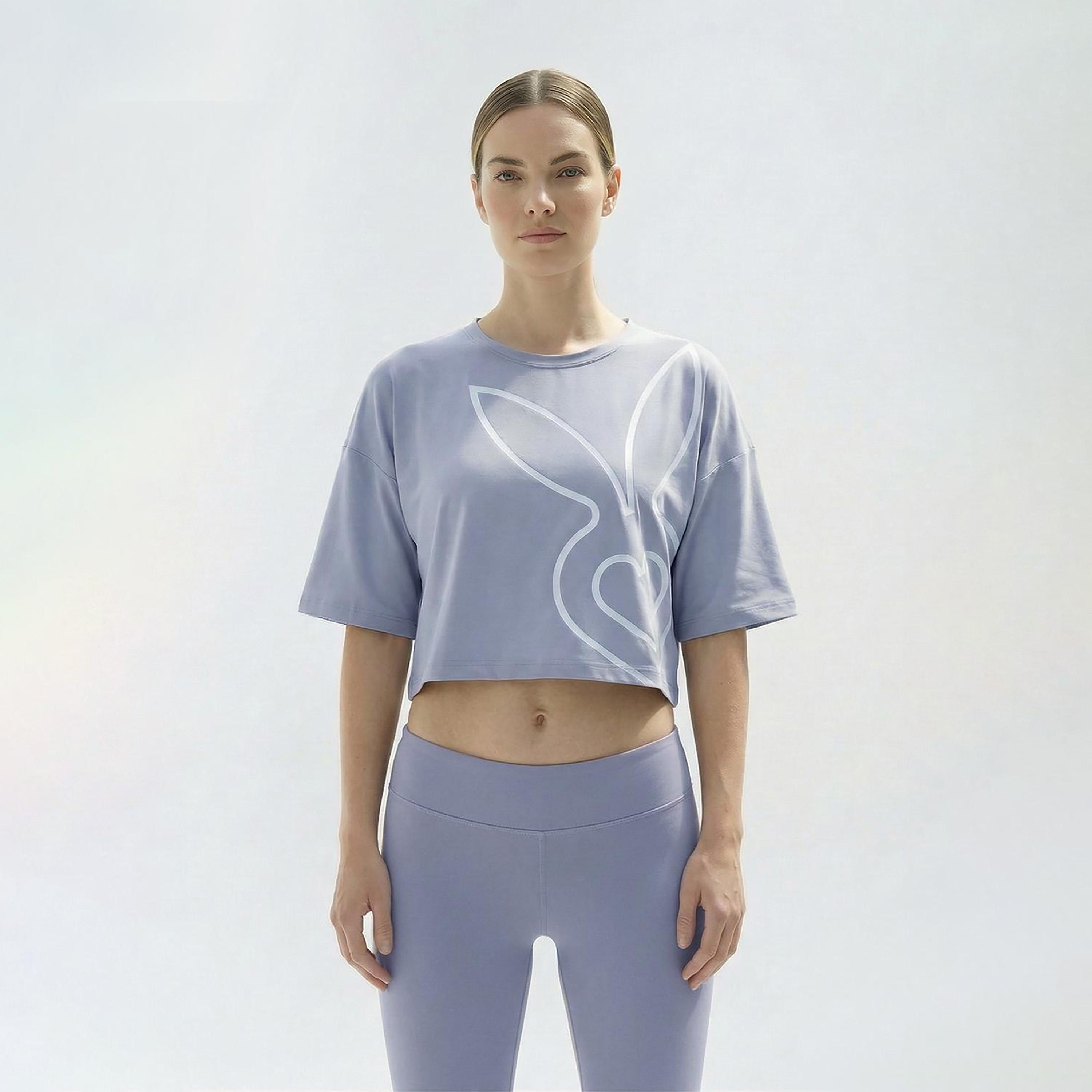Cardio Bunny Graphic Print Crew Neck Drop Sleeves Women's Crop T-Shirt-women-clothing-tshirts-image-1