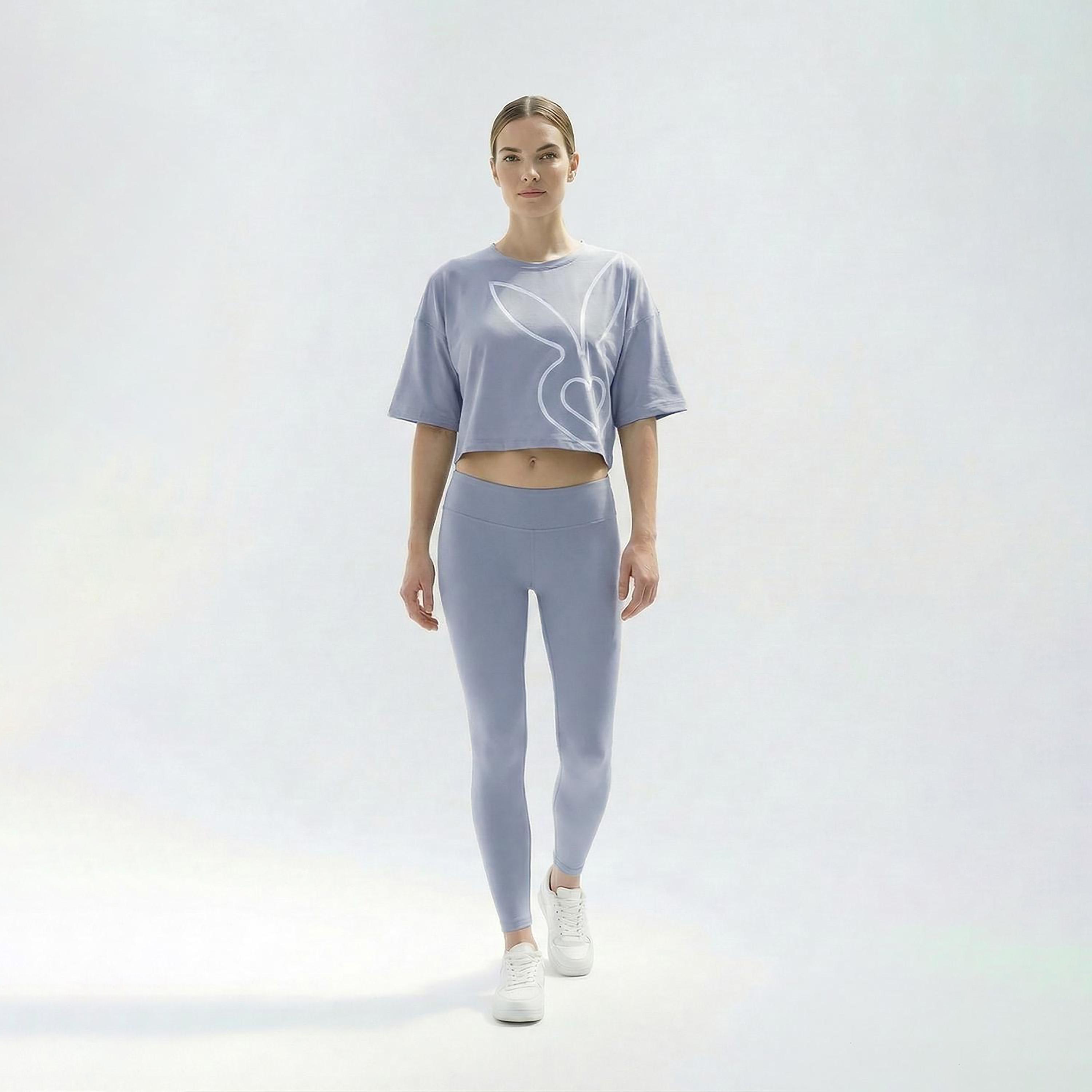 Cardio Bunny Graphic Print Crew Neck Drop Sleeves Women's Crop T-Shirt-women-clothing-tshirts-image-2
