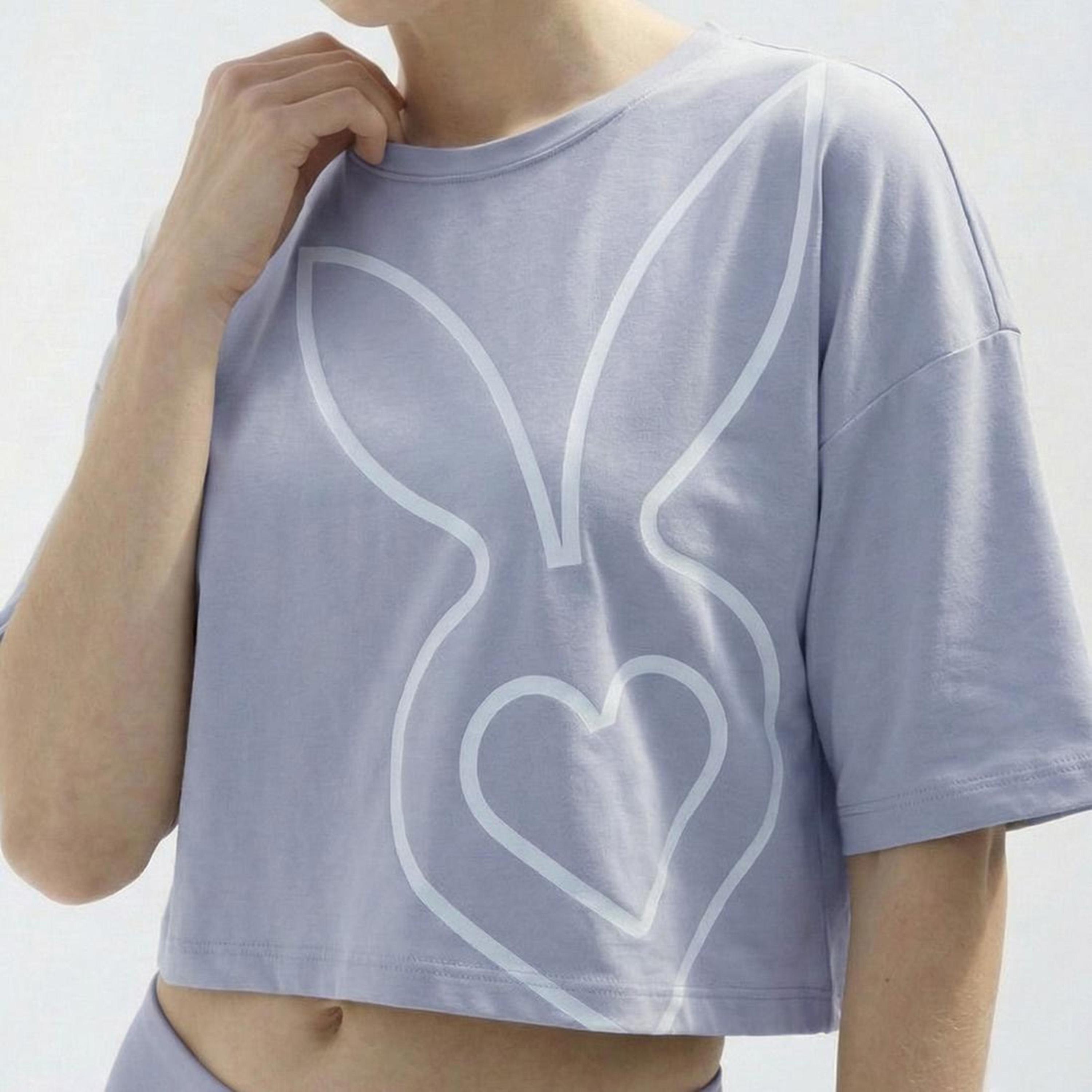 Cardio Bunny Graphic Print Crew Neck Drop Sleeves Women's Crop T-Shirt-women-clothing-tshirts-image-3