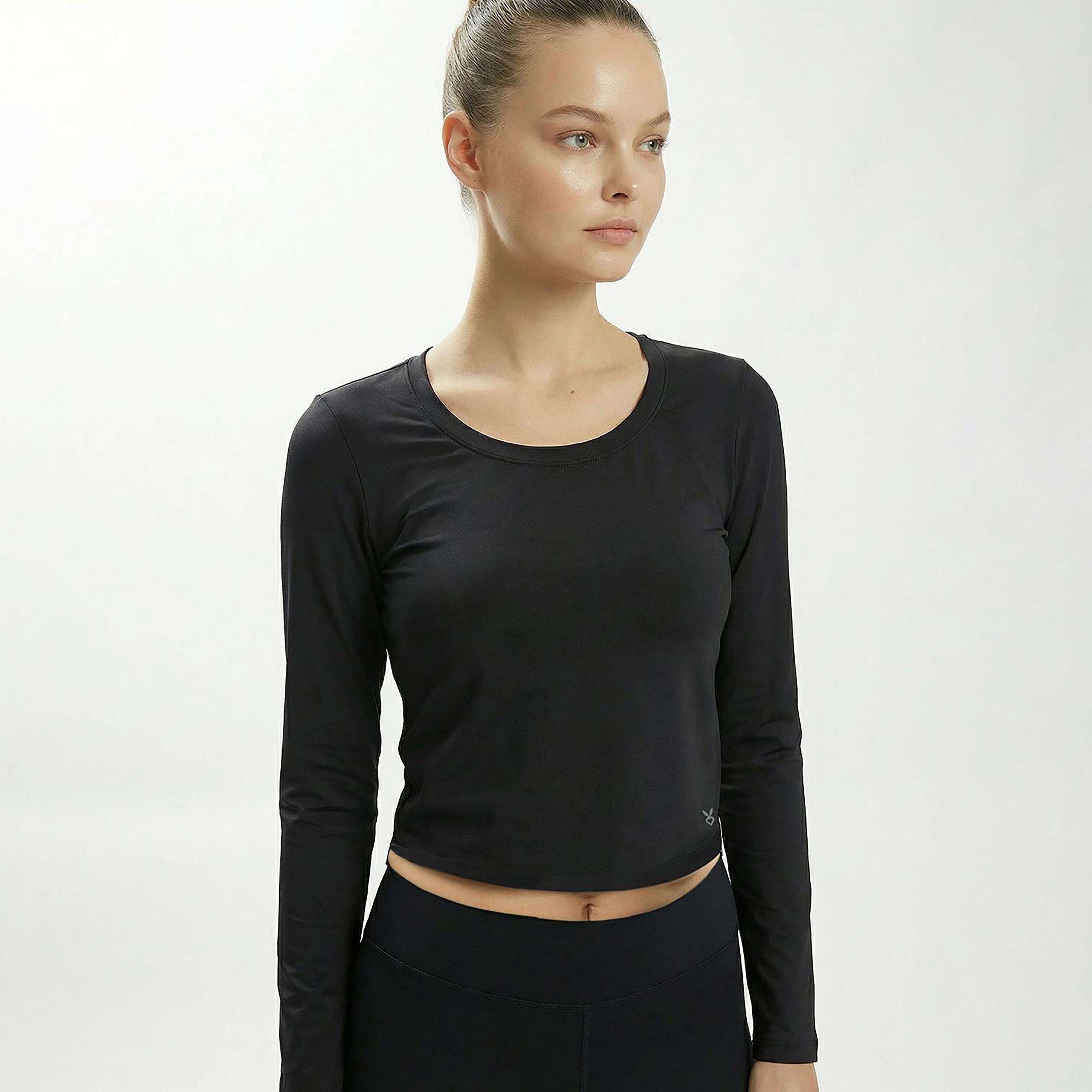 Cardio Bunny Plain Round Neck Long Sleeves Women's Crop T-Shirt-women-clothing-tshirts-image-3
