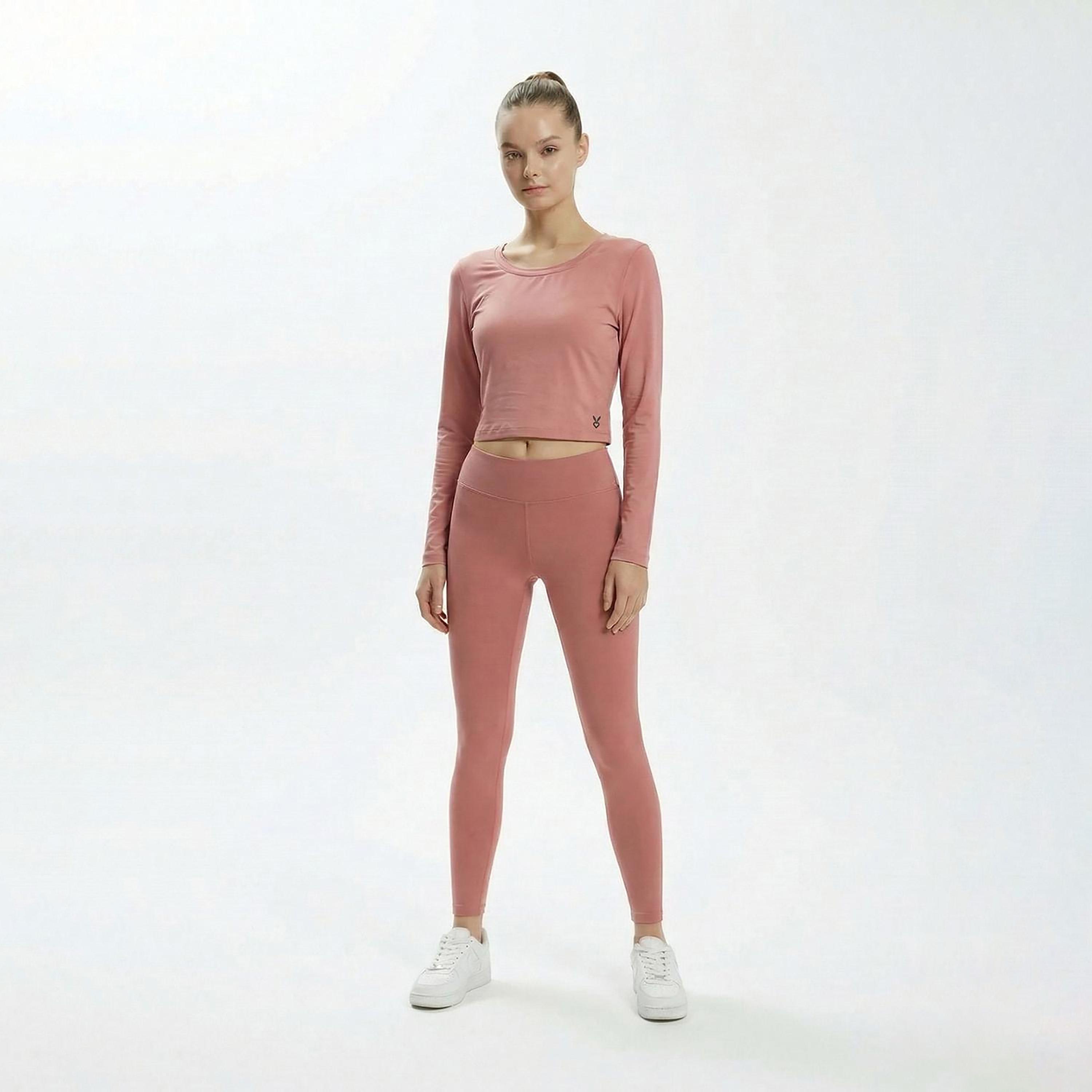 Cardio Bunny Plain Round Neck Long Sleeves Women's Crop T-Shirt-women-clothing-tshirts-image-2