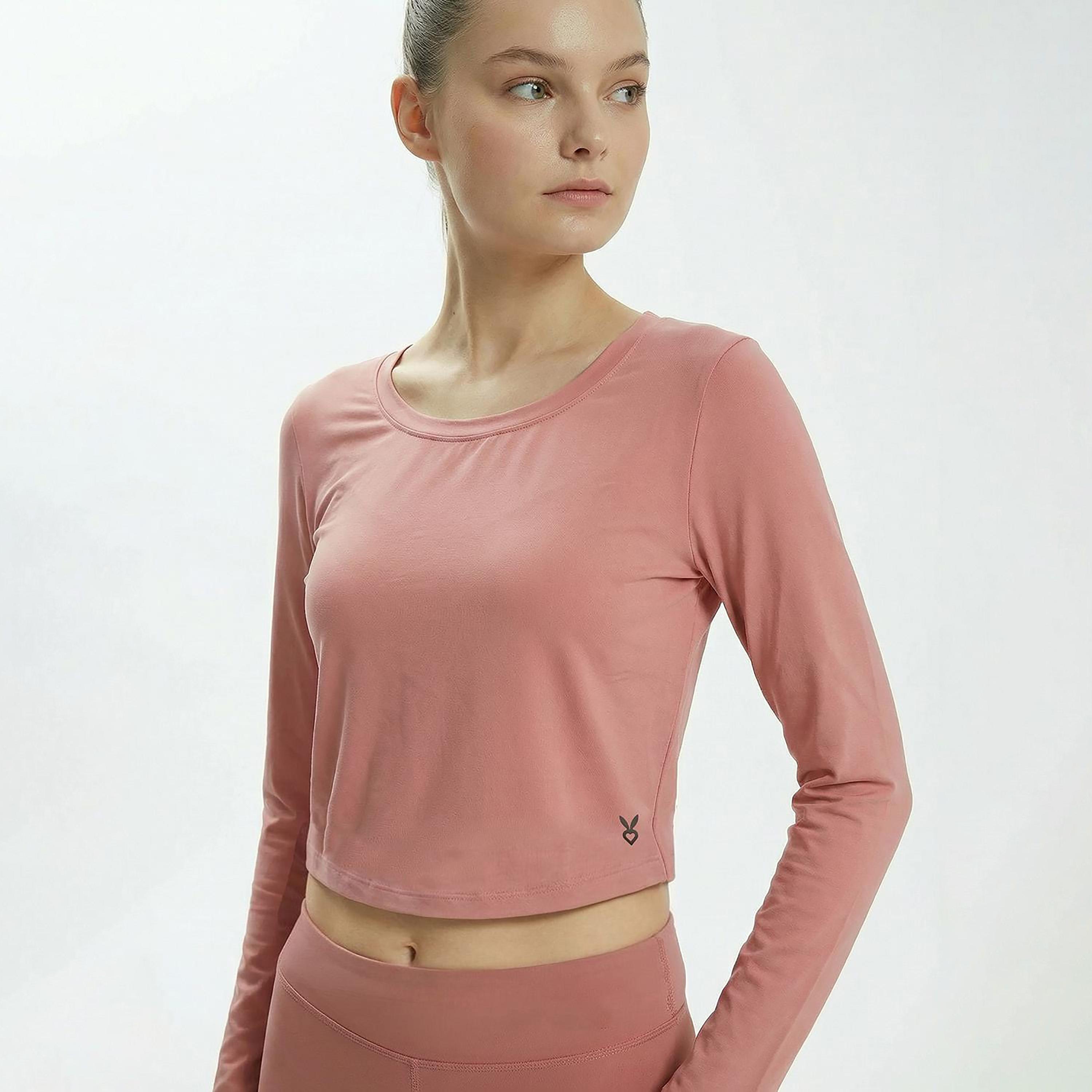 Cardio Bunny Plain Round Neck Long Sleeves Women's Crop T-Shirt-women-clothing-tshirts-image-3