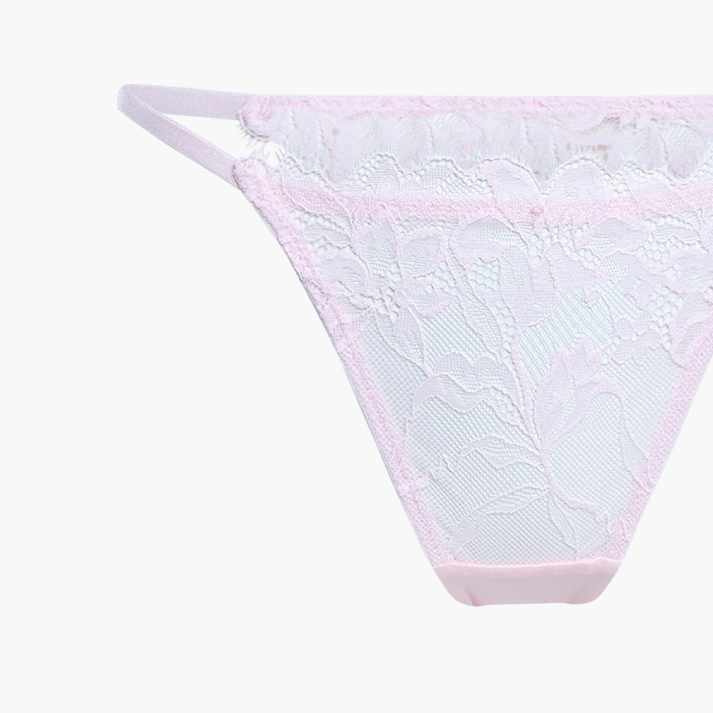 Isla & Evie Sexy Pink Lace Low Coverage Women's Thong Panty-women-clothing-lingerie-panties-image-3