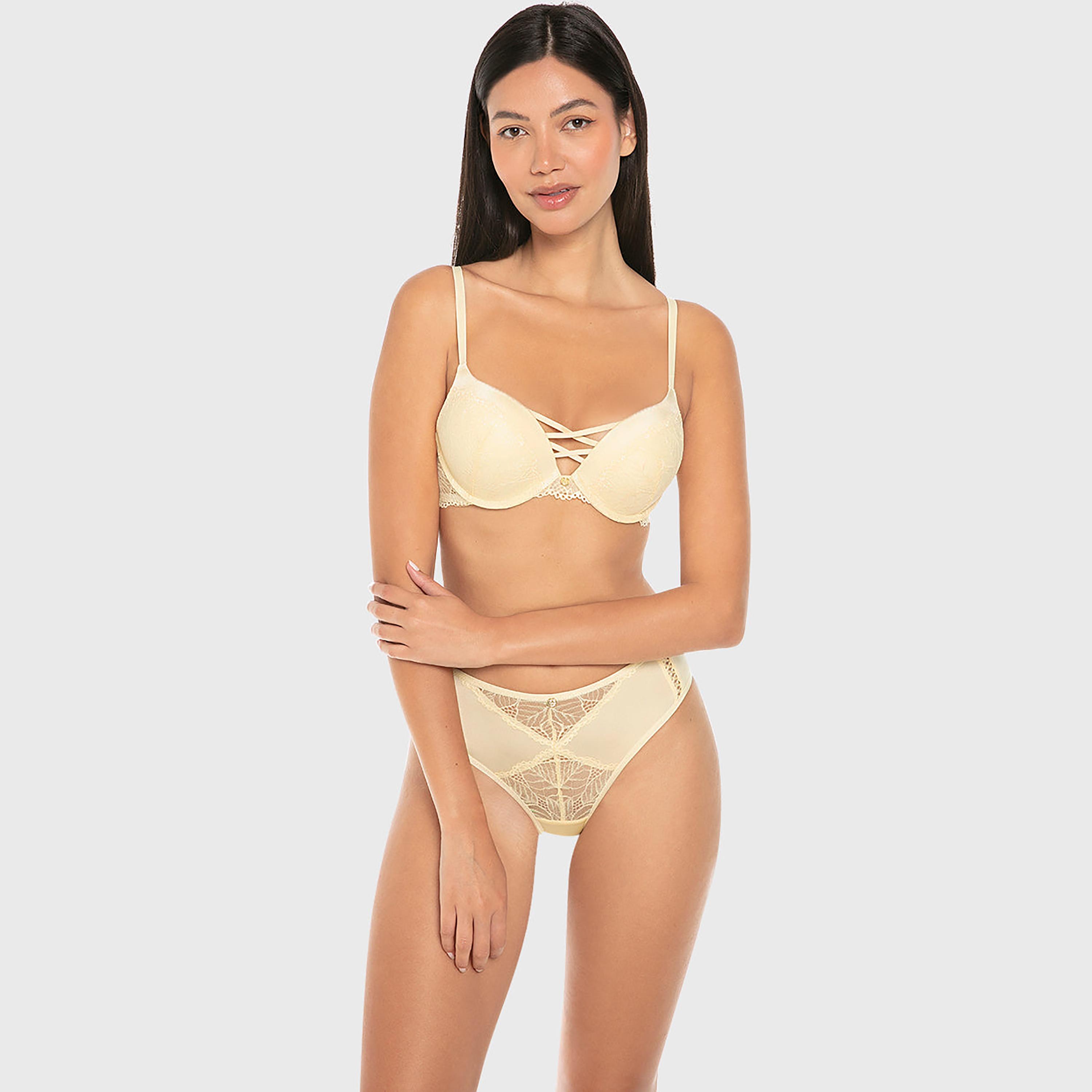 Isla & Evie Luxe Fashion Yellow Lace Medium Coverage Women's Cheeky Panty-women-clothing-lingerie-panties-image-2