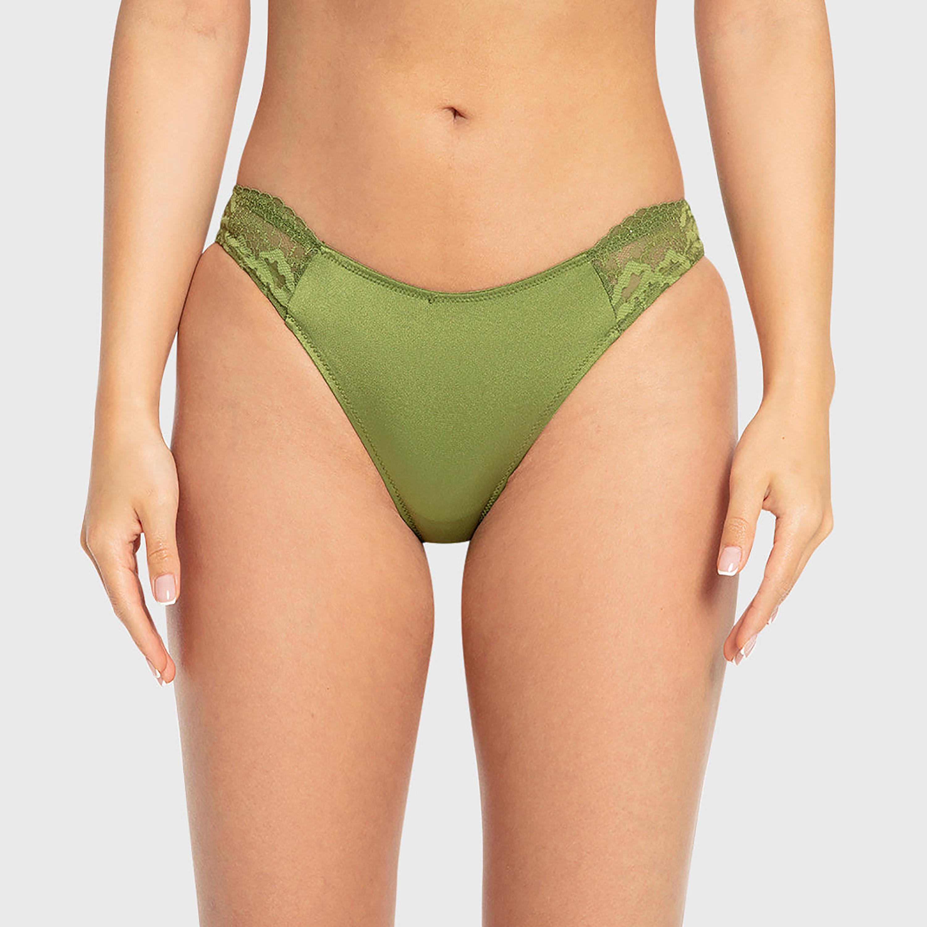 Isla & Evie Perfect Pear Olive Green Lace Trim Medium Coverage Women's Cheeky Panties-women-clothing-lingerie-panties-image-1