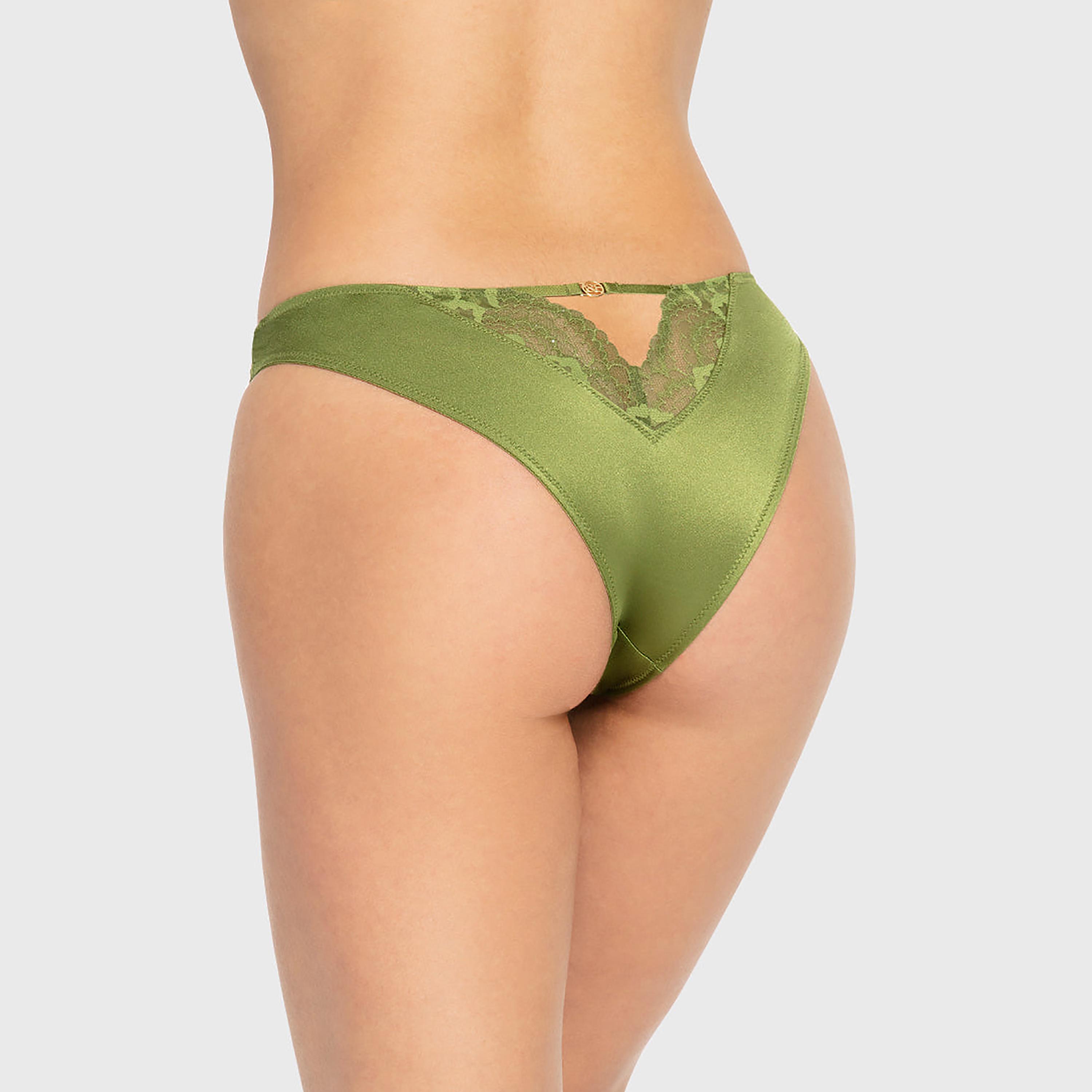 Isla & Evie Perfect Pear Olive Green Lace Trim Medium Coverage Women's Cheeky Panties-women-clothing-lingerie-panties-image-3