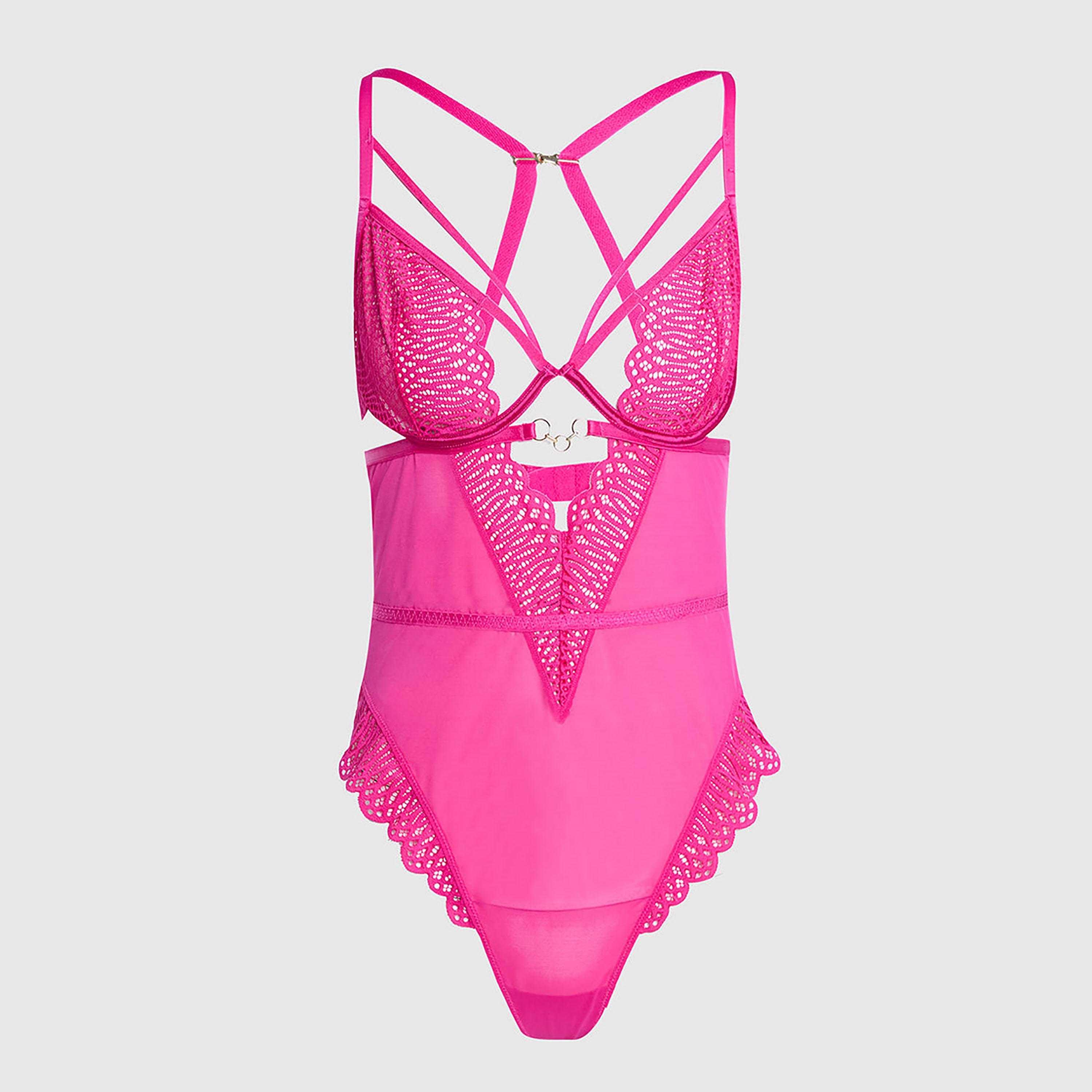 Isla & Evie Sleep Pink Satin Wired Medium Support Non-Padded Women's Bodysuit-women-clothing-lingerie-babydollsandbodysuits-image-1