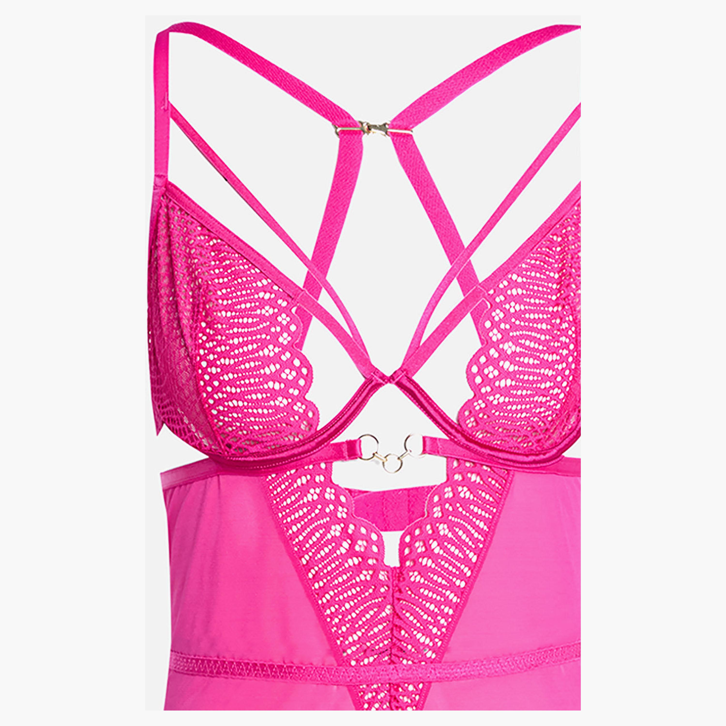 Isla & Evie Sleep Pink Satin Wired Medium Support Non-Padded Women's Bodysuit-women-clothing-lingerie-babydollsandbodysuits-image-3