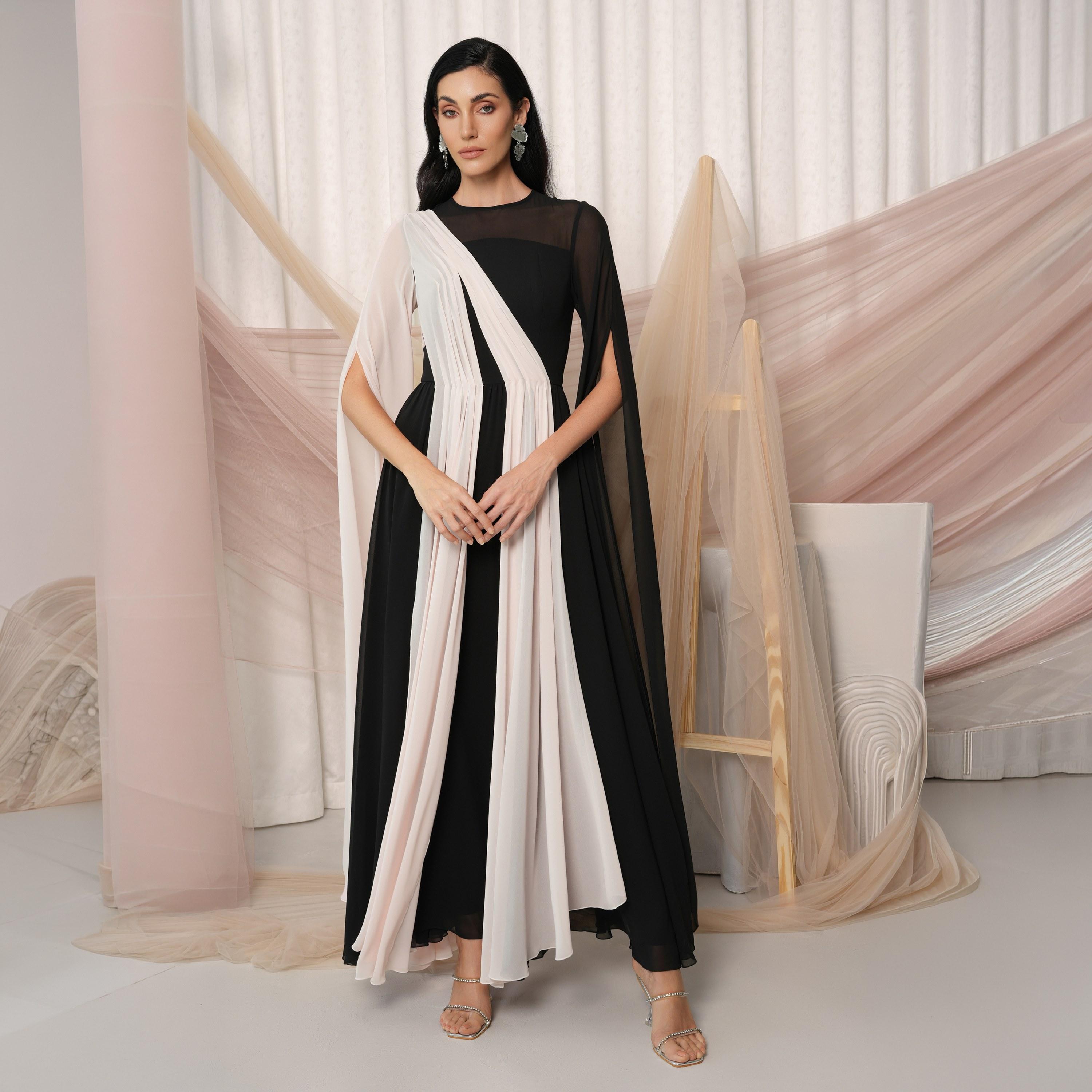Chase Label Basma Chiffon Cape Sleeves Drape Style Women's Evening Maxi Dress-women-clothing-dresses-image-5